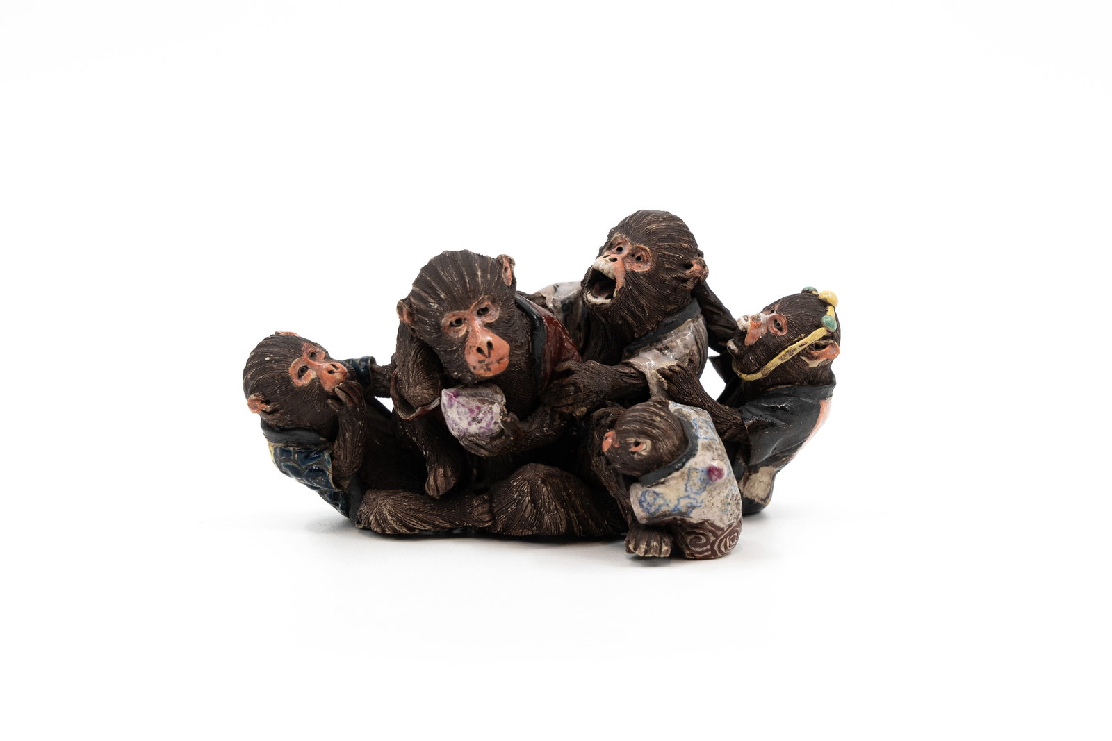 An antique Japanese glazed and patinated ceramic figural group of monkeys (1 of 14)