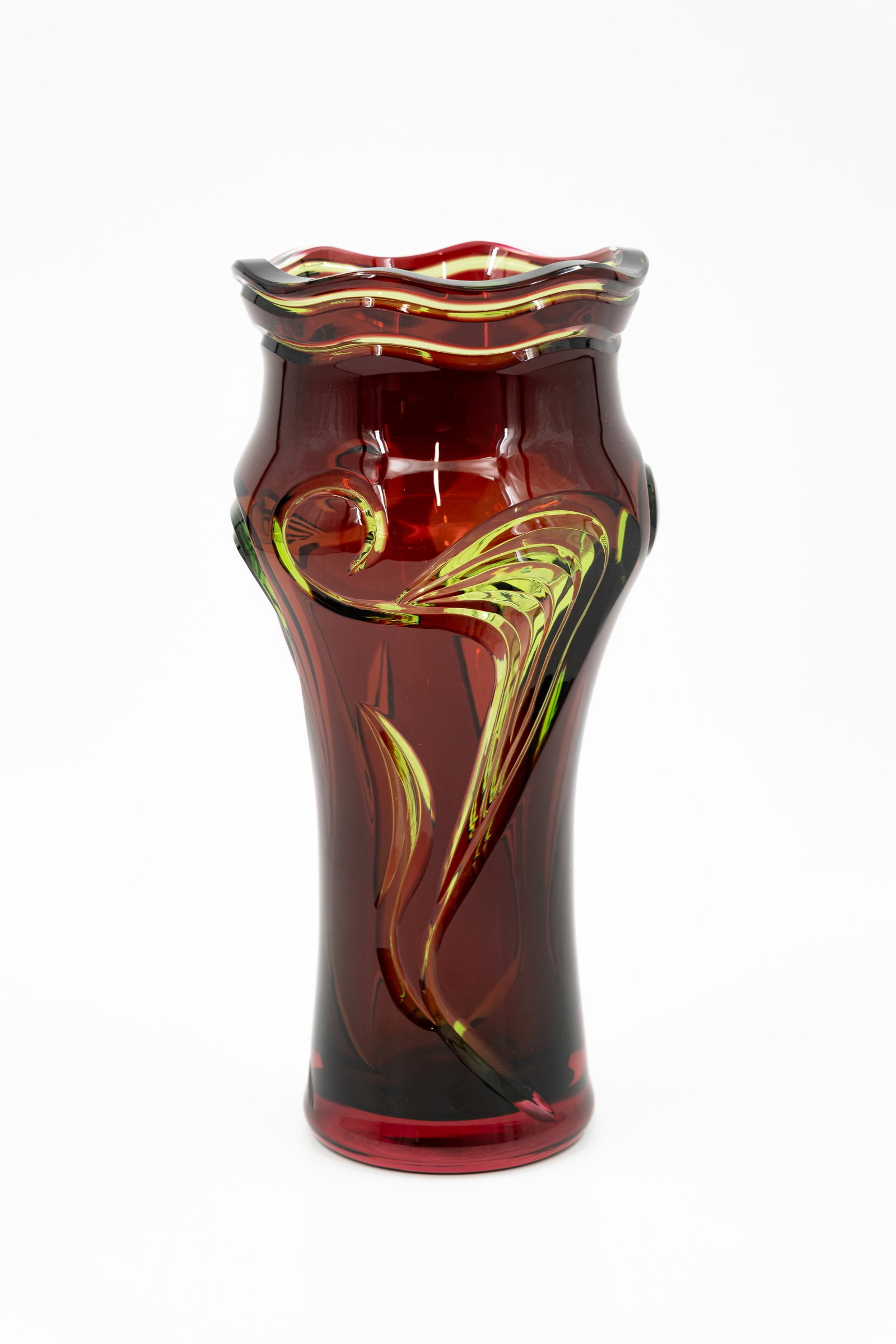 A Belgian art nouveau Val Saint Lambert burgundy and clear cut crystal vase (1 of 9)