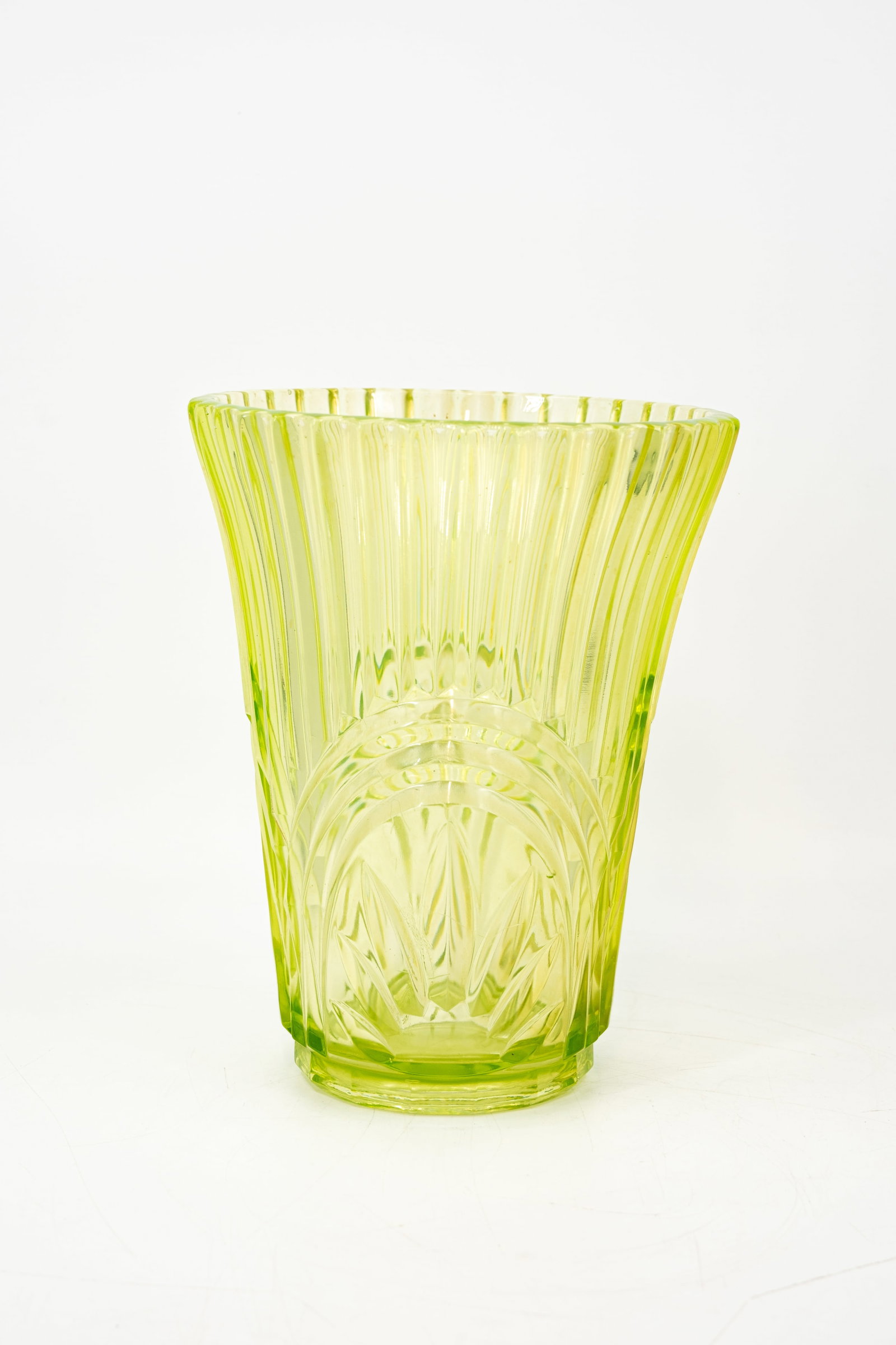 A large art deco green cut uranium glass vase (1 of 11)