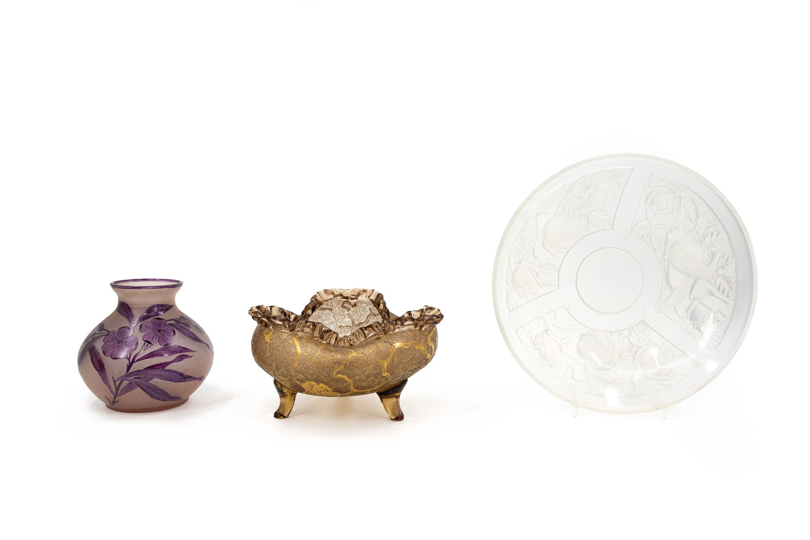 A composed lot of three French art nouveau and art deco various shaped glass objects (1 of 20)