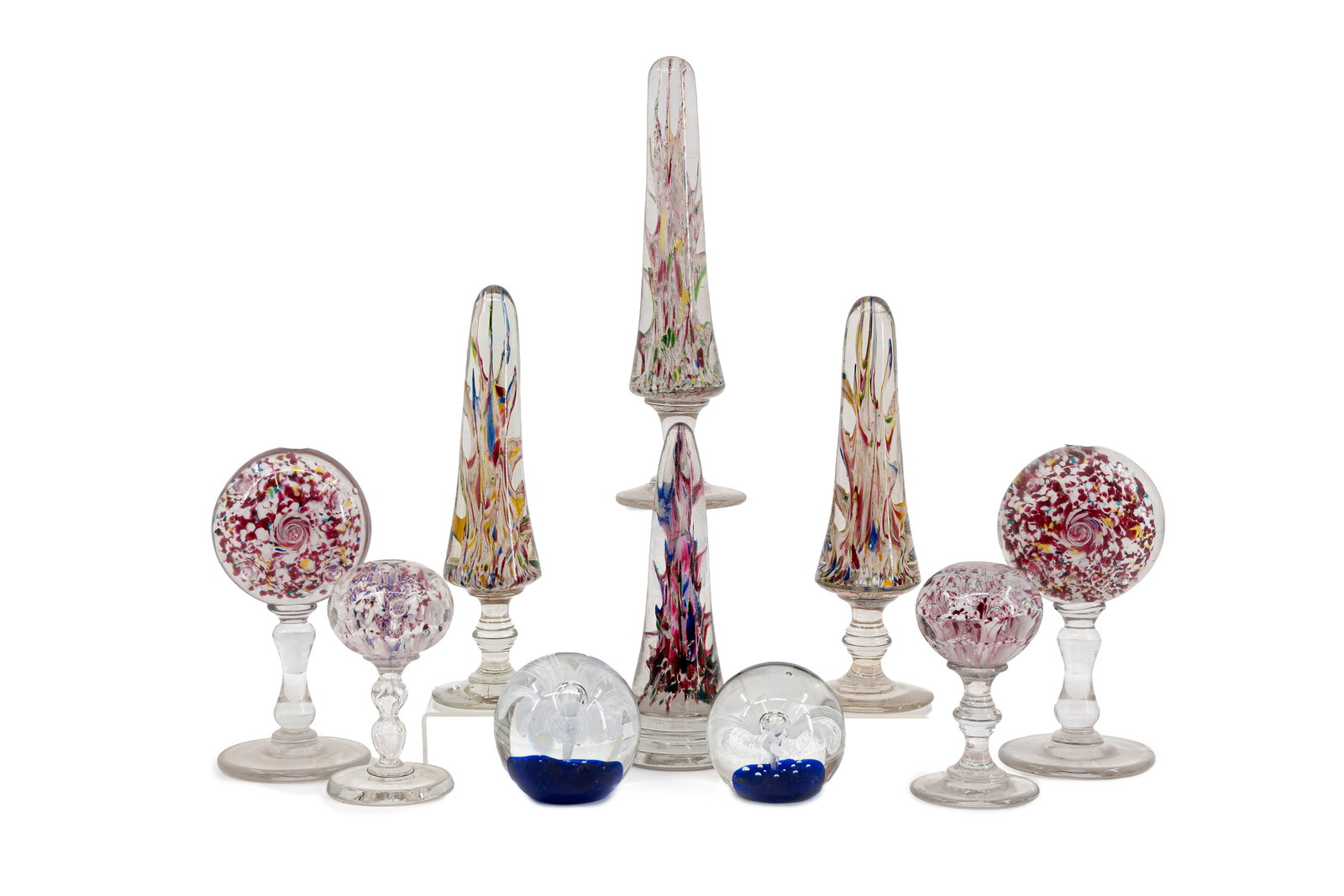 A composed lot of nine antique Venetian various sulfide glass paperweights (1 of 18)