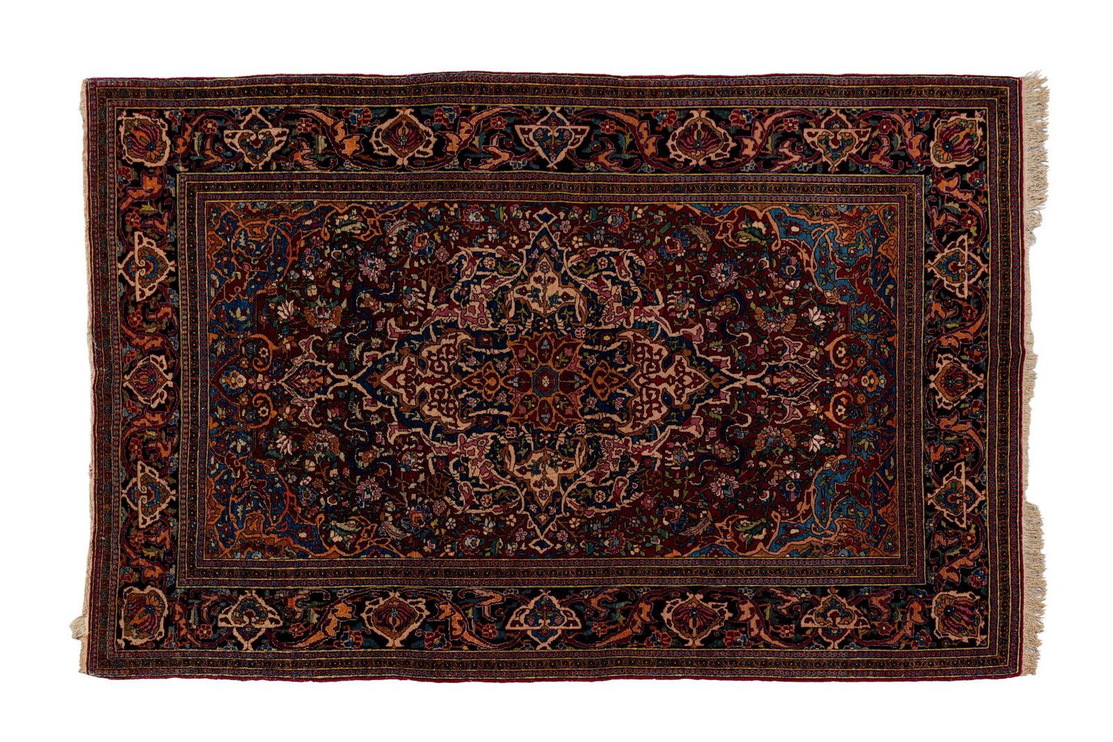 A hand-knotted Persian wool rug decorated with a central star-shaped medallion (1 of 9)