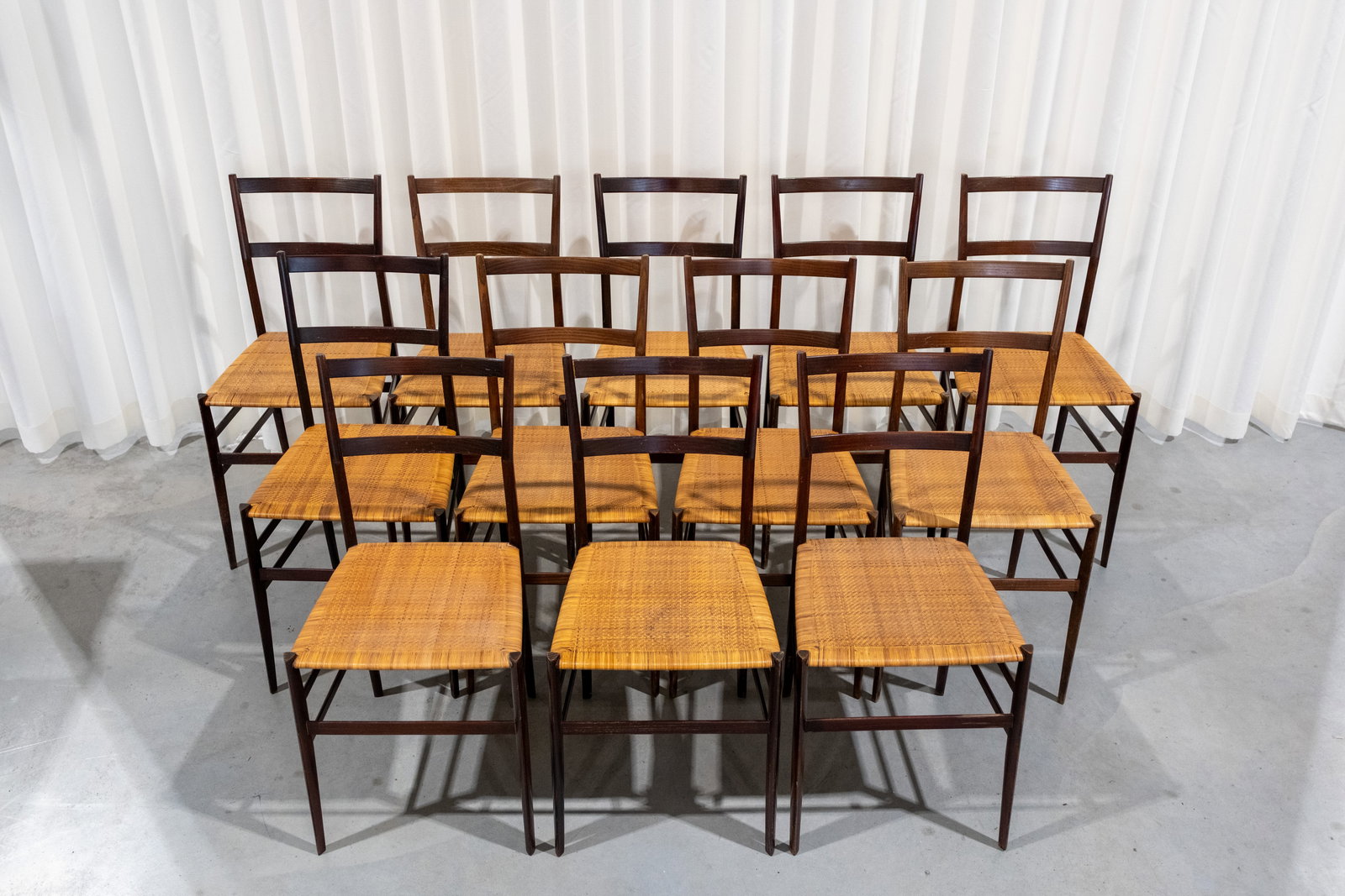 A lot of 12 vintage Cassina 646 Leggera dining chairs designed by Gio Ponti for Cassina (1 of 7)
