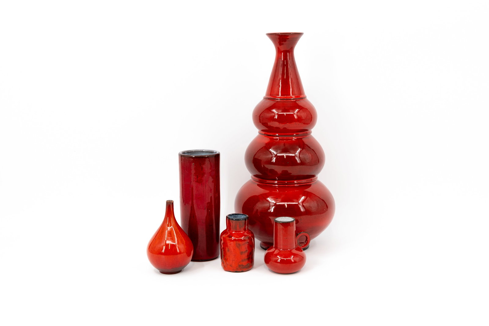 A composed lot of five Belgian Amphora and Perignem vintage glazed ceramic variously shaped vases (1 of 12)