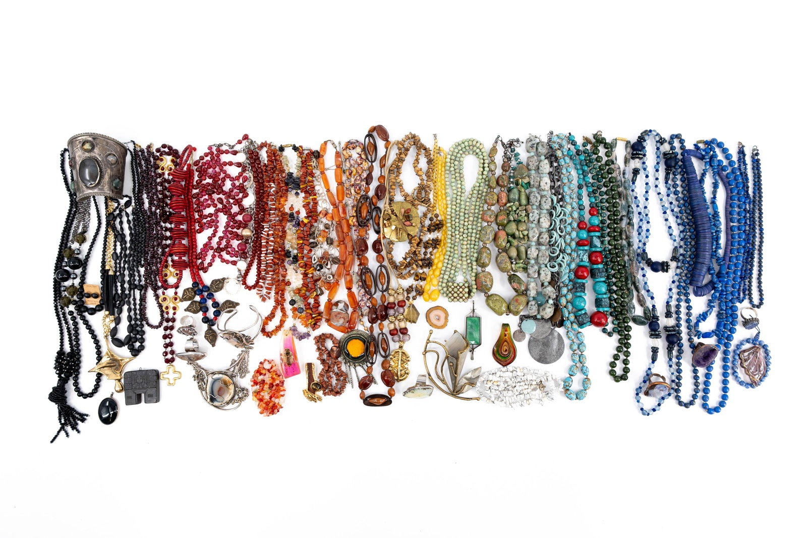 A large composed lot of 60 various necklaces and other jewelry, all in diverse materials (1 of 6)