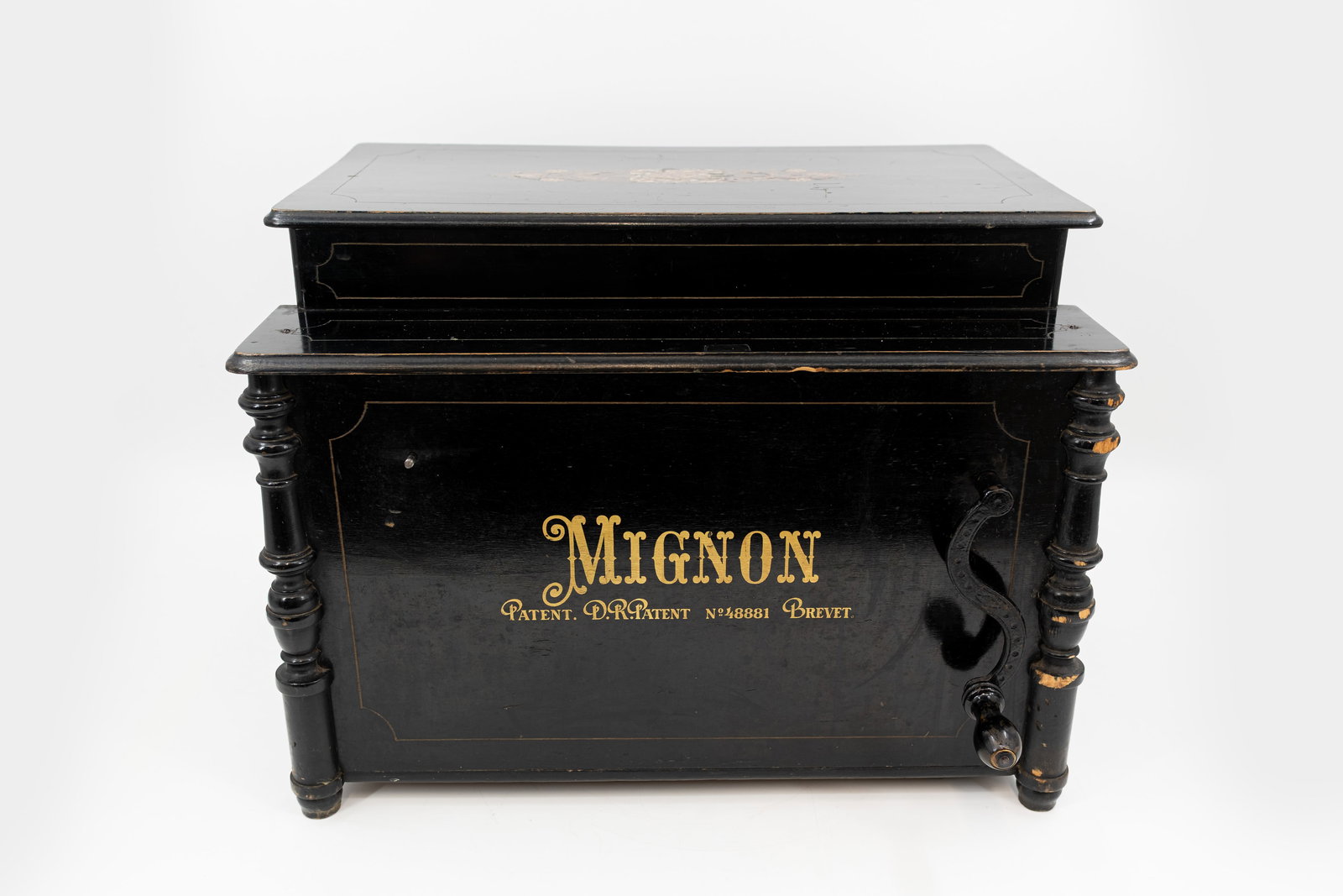 An antique German barrel organ "Mignon" with hand crank and paper music roll (1 of 15)