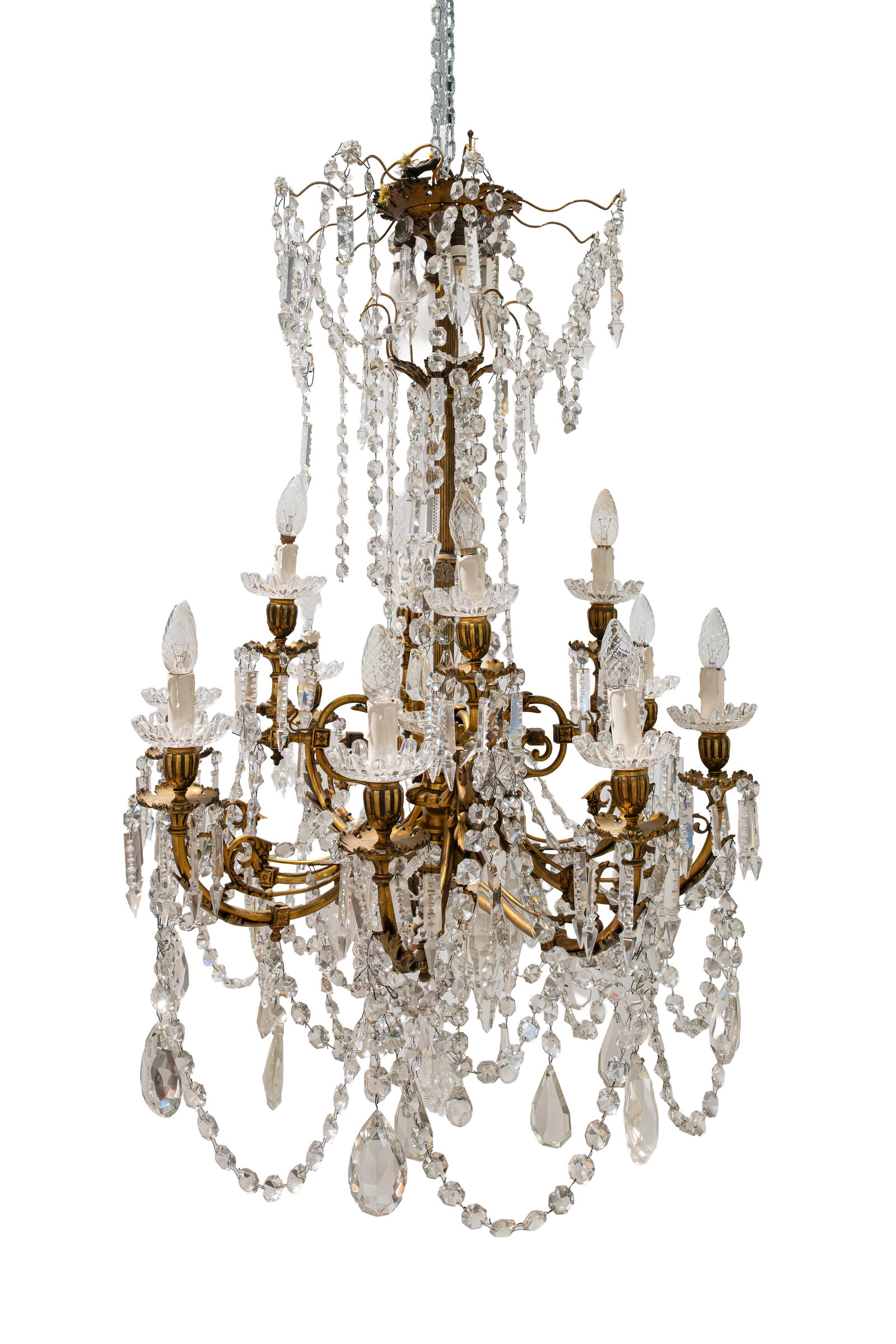 A large and antique French Louis XV style gilt bronze and cut crystal chandelier (1 of 7)