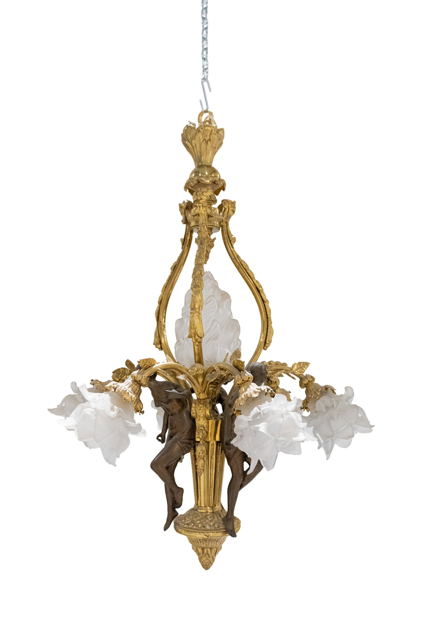 An antique Louis XV style gilt and figural patinated bronze chandelier (1 of 4)
