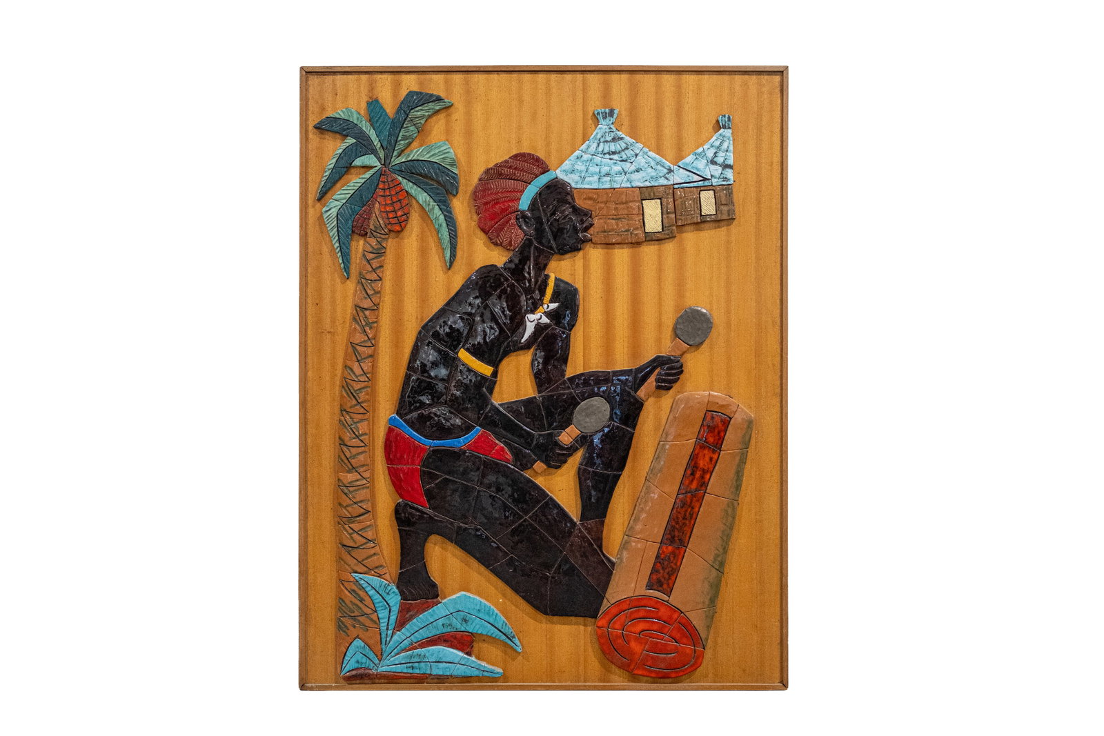 ANONYMOUS (XX) A large figural decorated wall plaque with glazed ceramic tiles (1 of 6)
