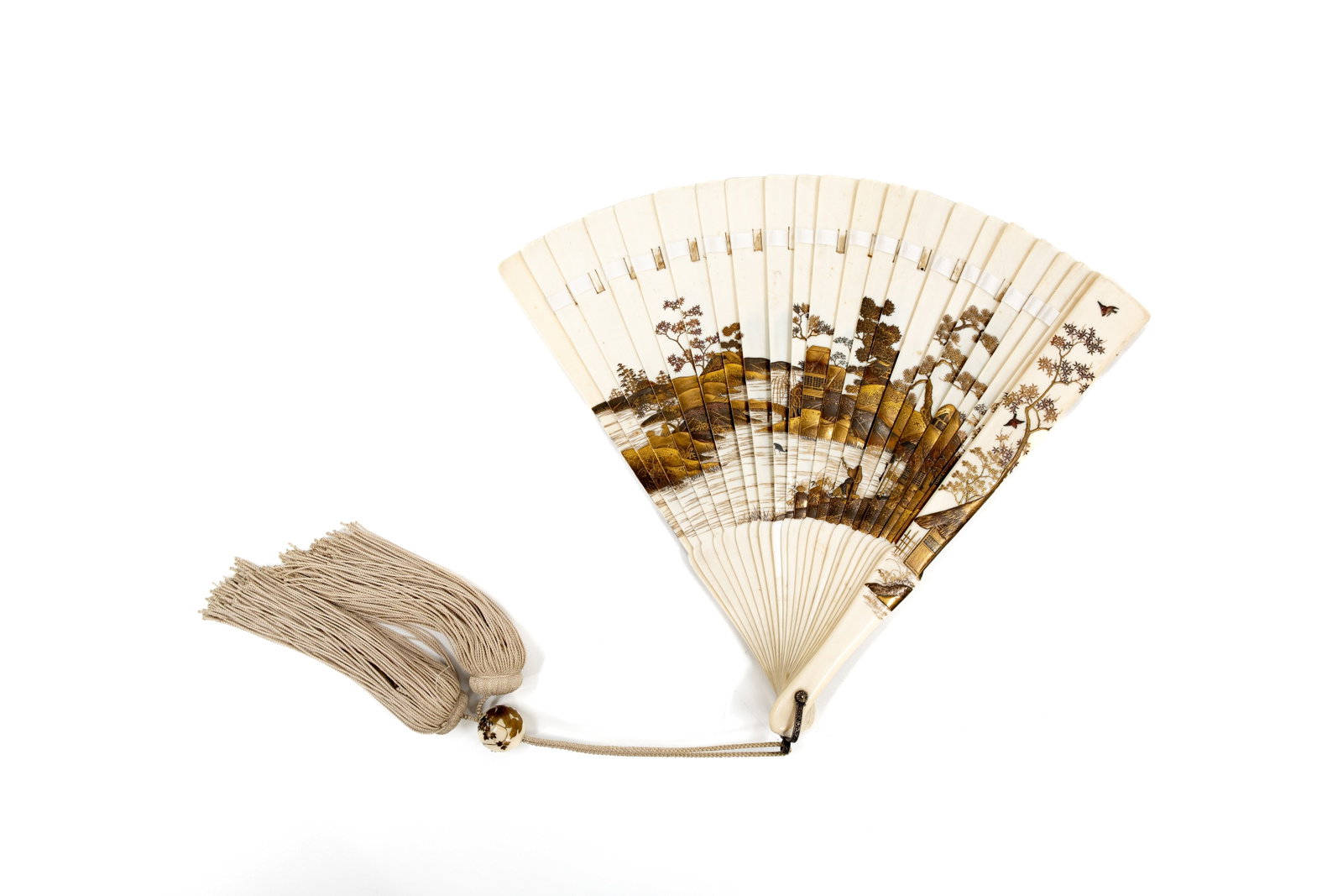 An antique Japanese Shibayama gilt and lacquered ivory-mounted brisé fan (1 of 10)