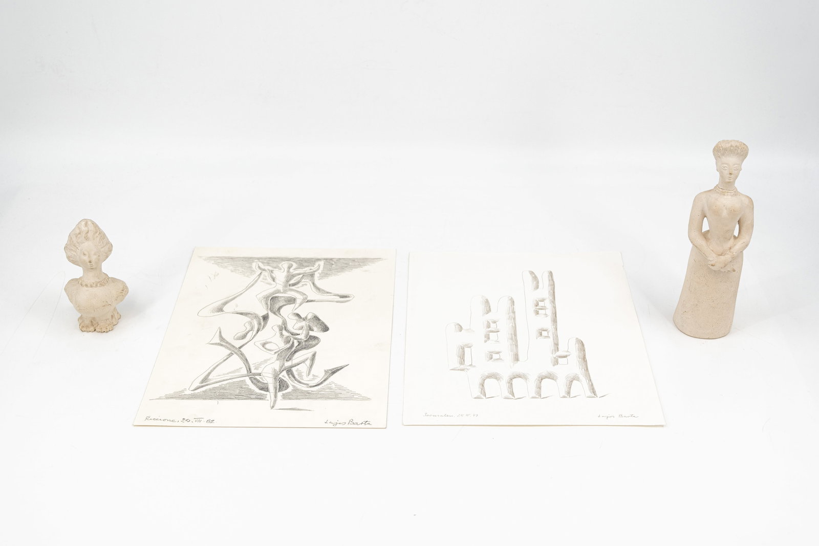 Lajos BARTA (1899-1986) A composed lot of two drawings and two small sculptures (1 of 19)