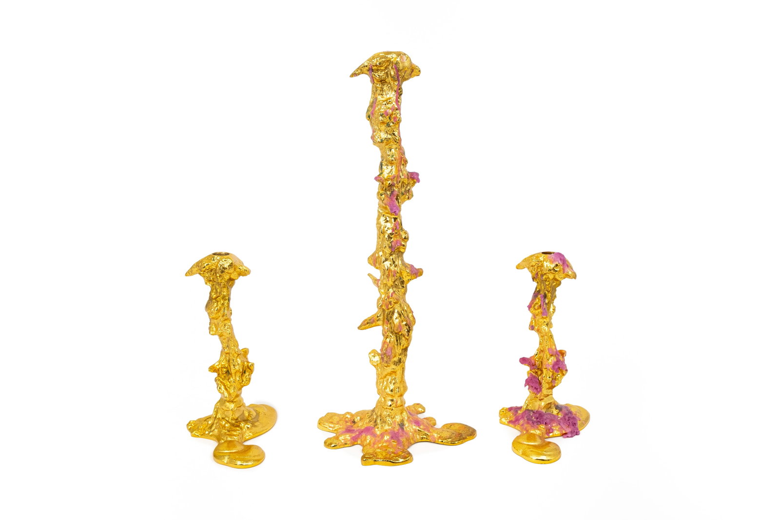 A lot of three Dutch gilt aluminum candle holders by Polspotten (1 of 8)