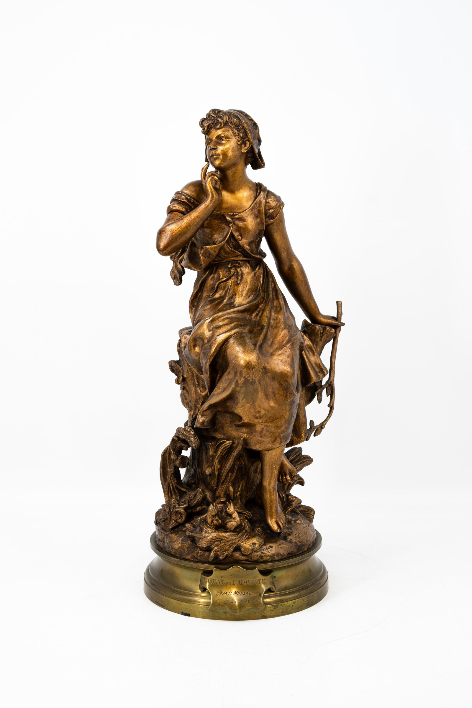 Hippolyte MOREAU (1832-1926) "Chant de l'allouette" An antique French patinated bronze sculpture (1 of 12)