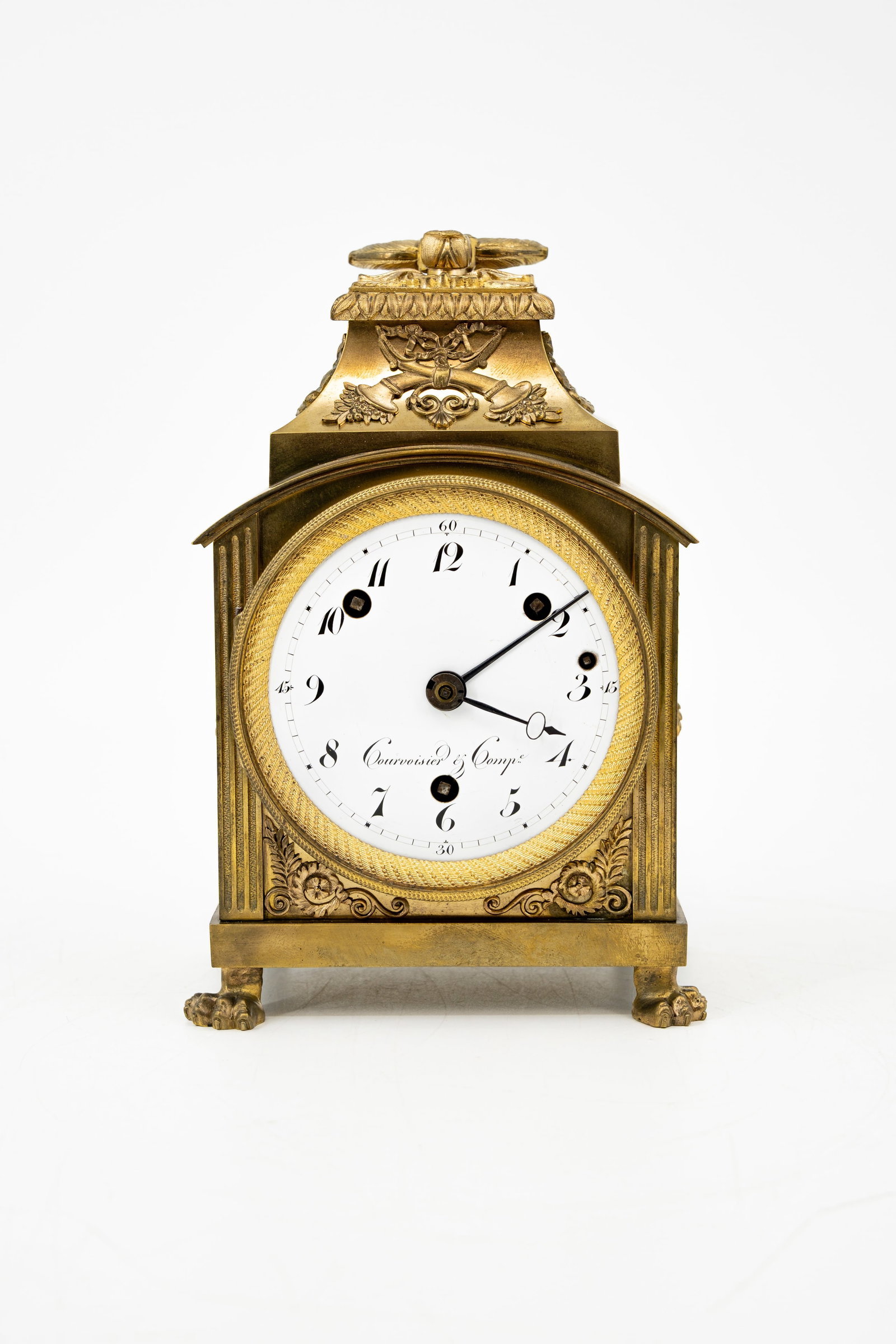 Courvoicier & Compagnie (XIX) An antique Empire style decorated gilt bronze officer's table clock (1 of 7)