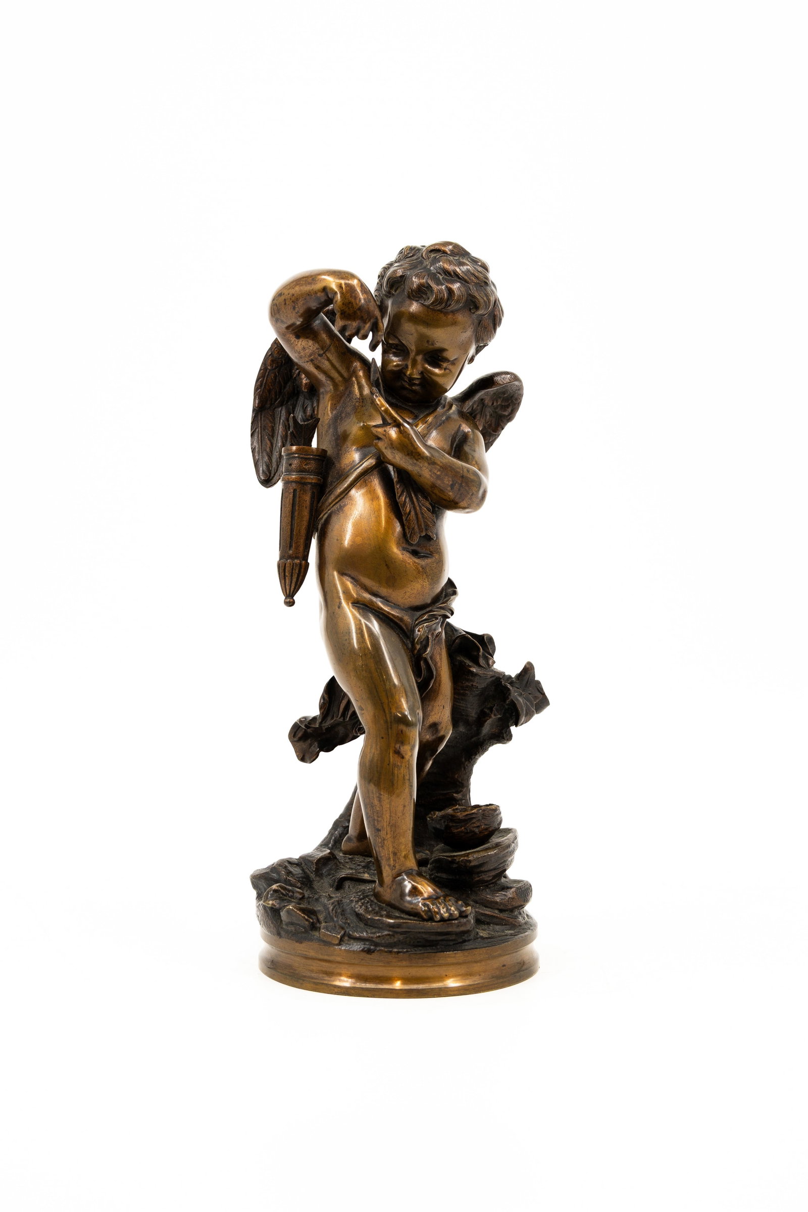 Jean-Louis GREGOIRE (1840-1890) A patinated bronze sculpture representing cupid: Jean-Louis GREGOIRE (1840-1890) A patinated bronze sculpture representing cupid. Signed, 19th century. H: 29 cm