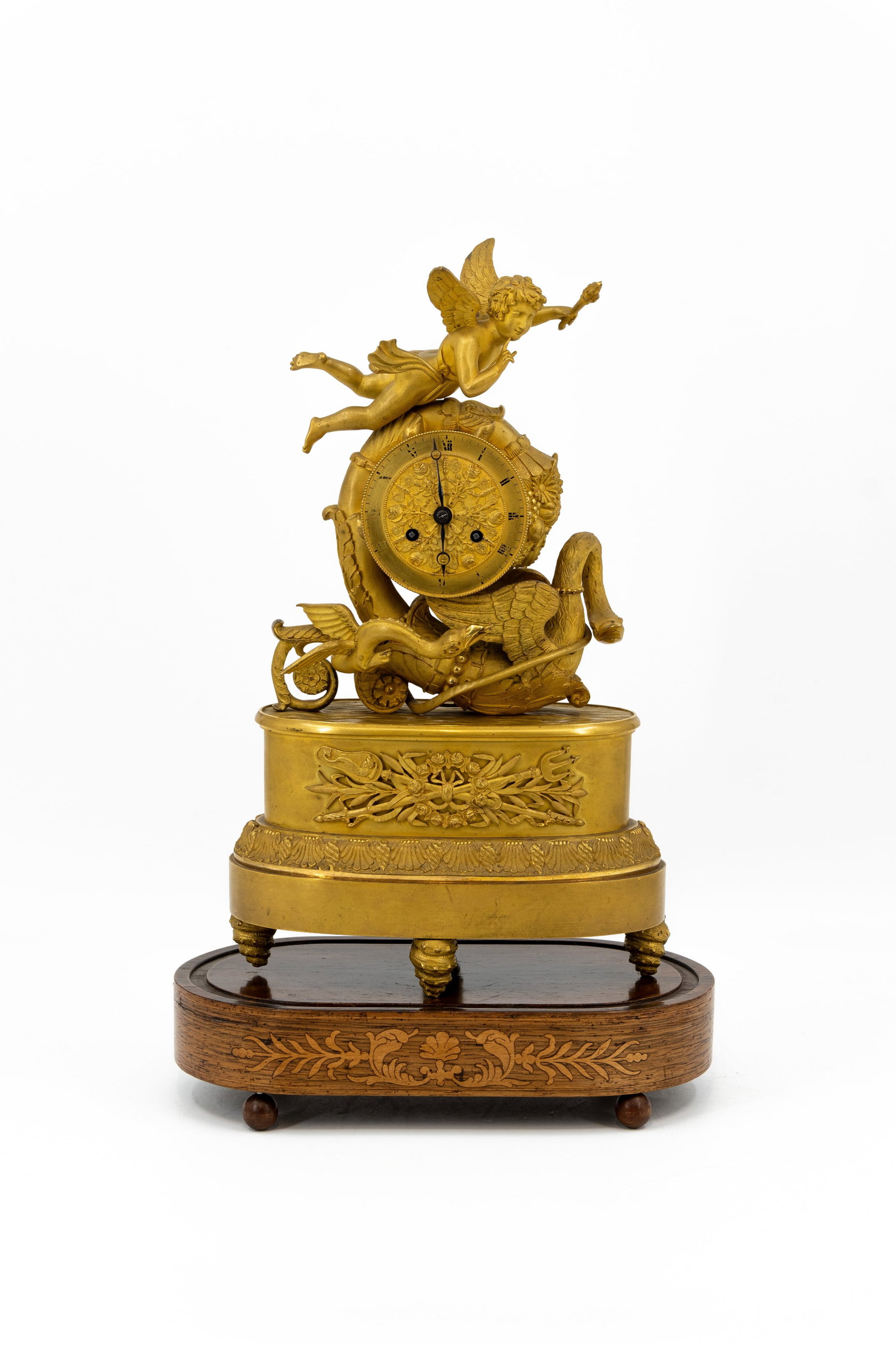 A fine antique French Empire gilt bronze figural mantel clock (H: 42 - W: 25 cm) (1 of 12)