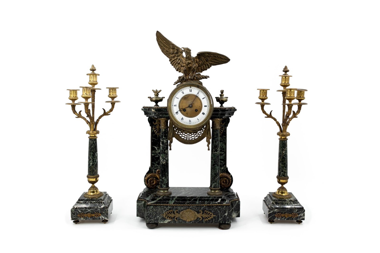A large matching Neoclassical-style mantel clock set (1 of 15)