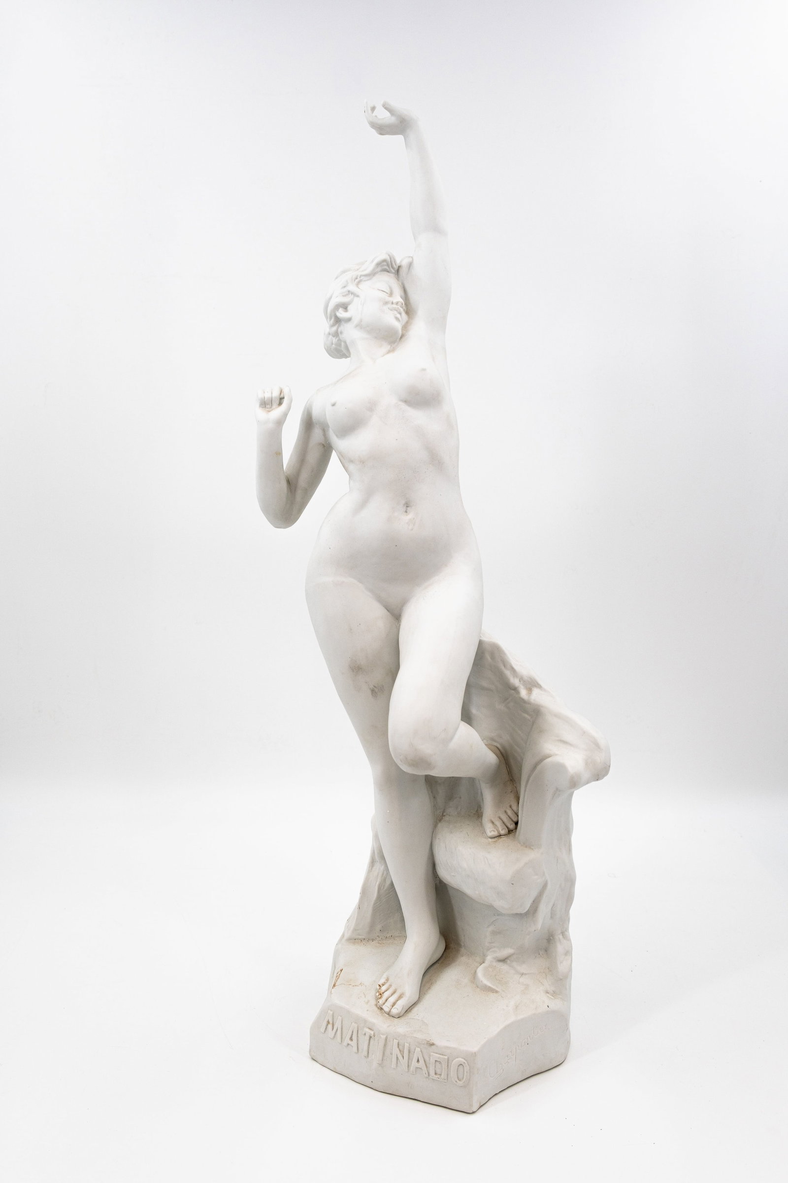 Félix CHARPENTIER (1858-1924) "Matinado" A large antique French Sèvres unglazed figure: Félix CHARPENTIER (1858-1924) "Matinado" A large antique French Sèvres unglazed figure of a lady waking up. After the original model exhibited in the 1909 Salon des Artistes Français. Signed and ma