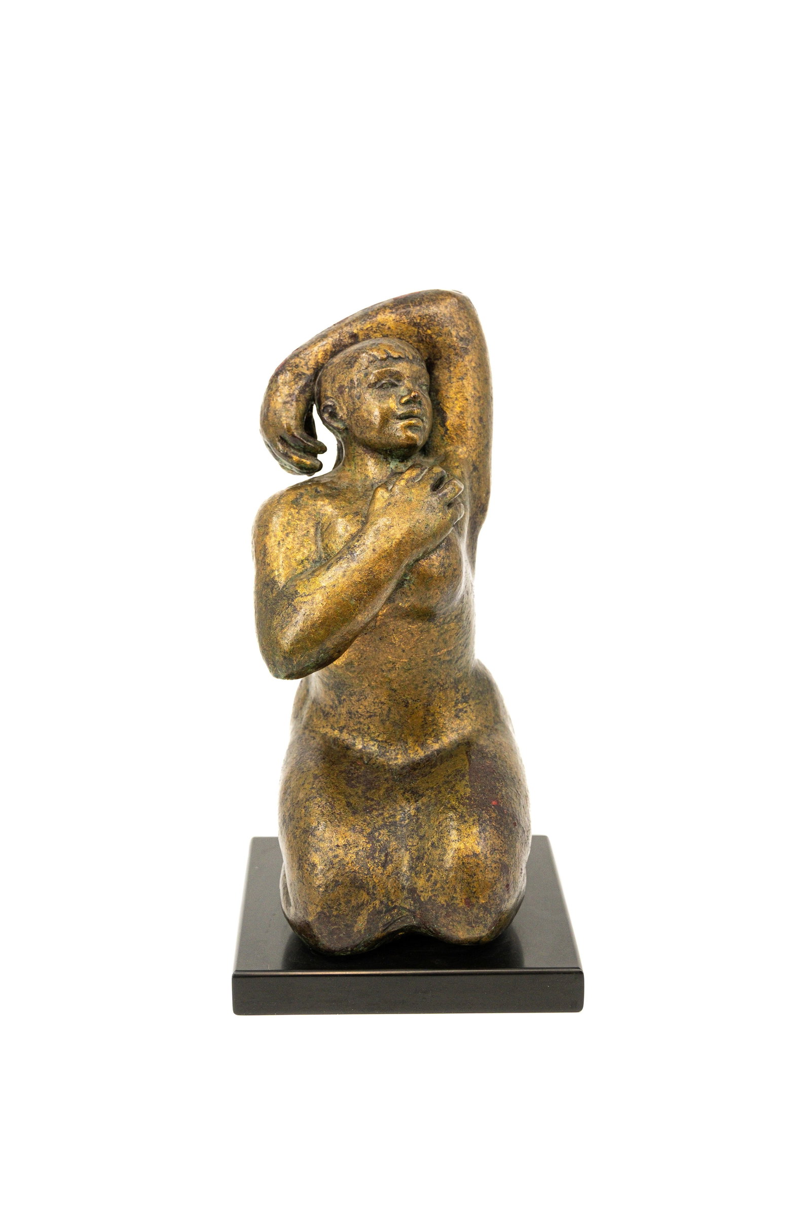 Frans WALRAVENS (1928-2018) A Belgian patinated terracotta figure: Frans WALRAVENS (1928-2018) A Belgian patinated terracotta figure depicting a sitting nude. Signed and numbered 1/6. Mounted on a marble base. 20th century. H: 27 cm, without base