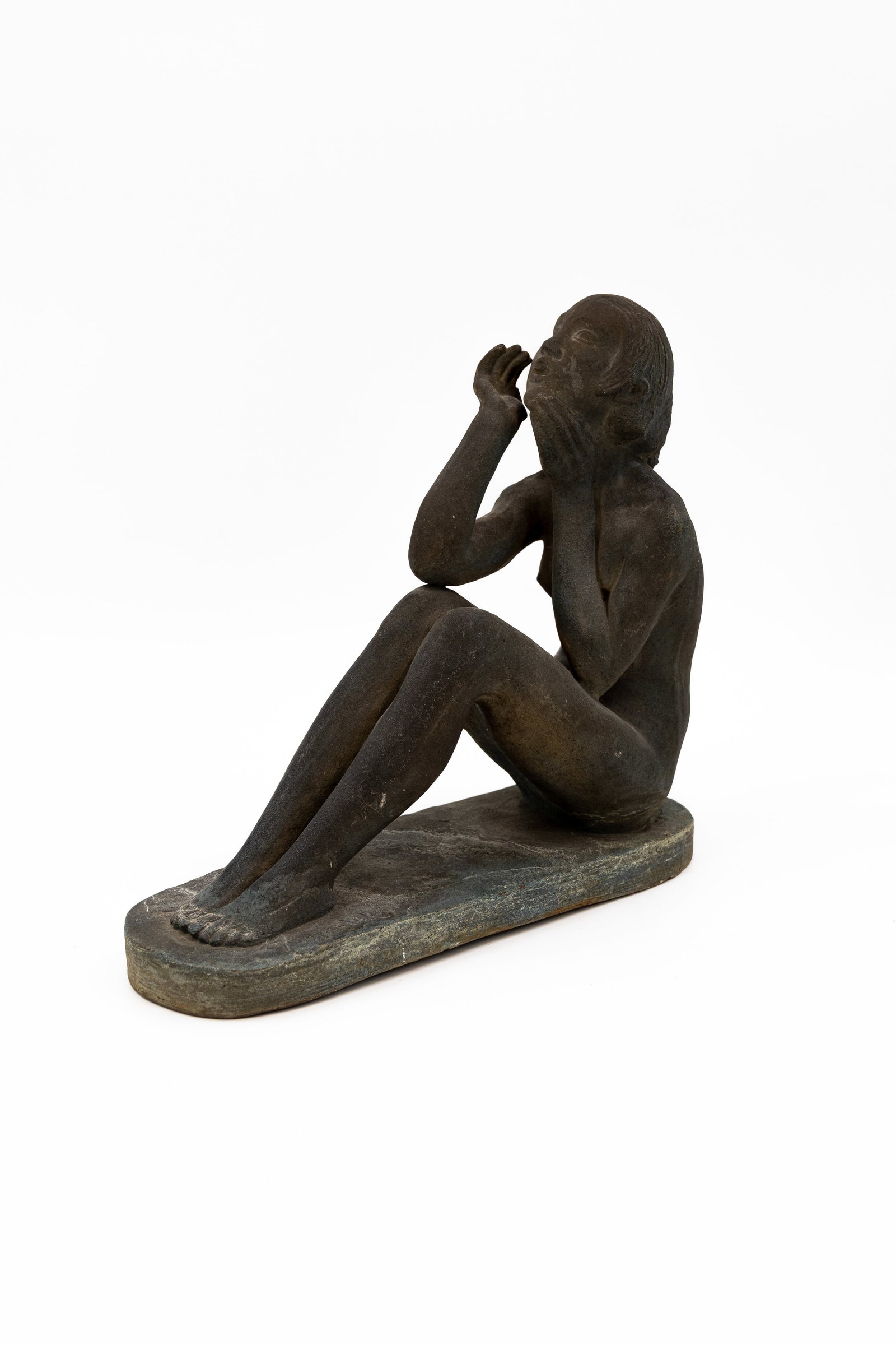 Maurice DE KORTE (1889-1971) A Belgian patinated terracotta figural sculpture of a sitting nude lady: Maurice DE KORTE (1889-1971) A Belgian patinated terracotta figural sculpture of a sitting nude lady. Signed Madek, 20th century. H: 30 - W: 33 cm