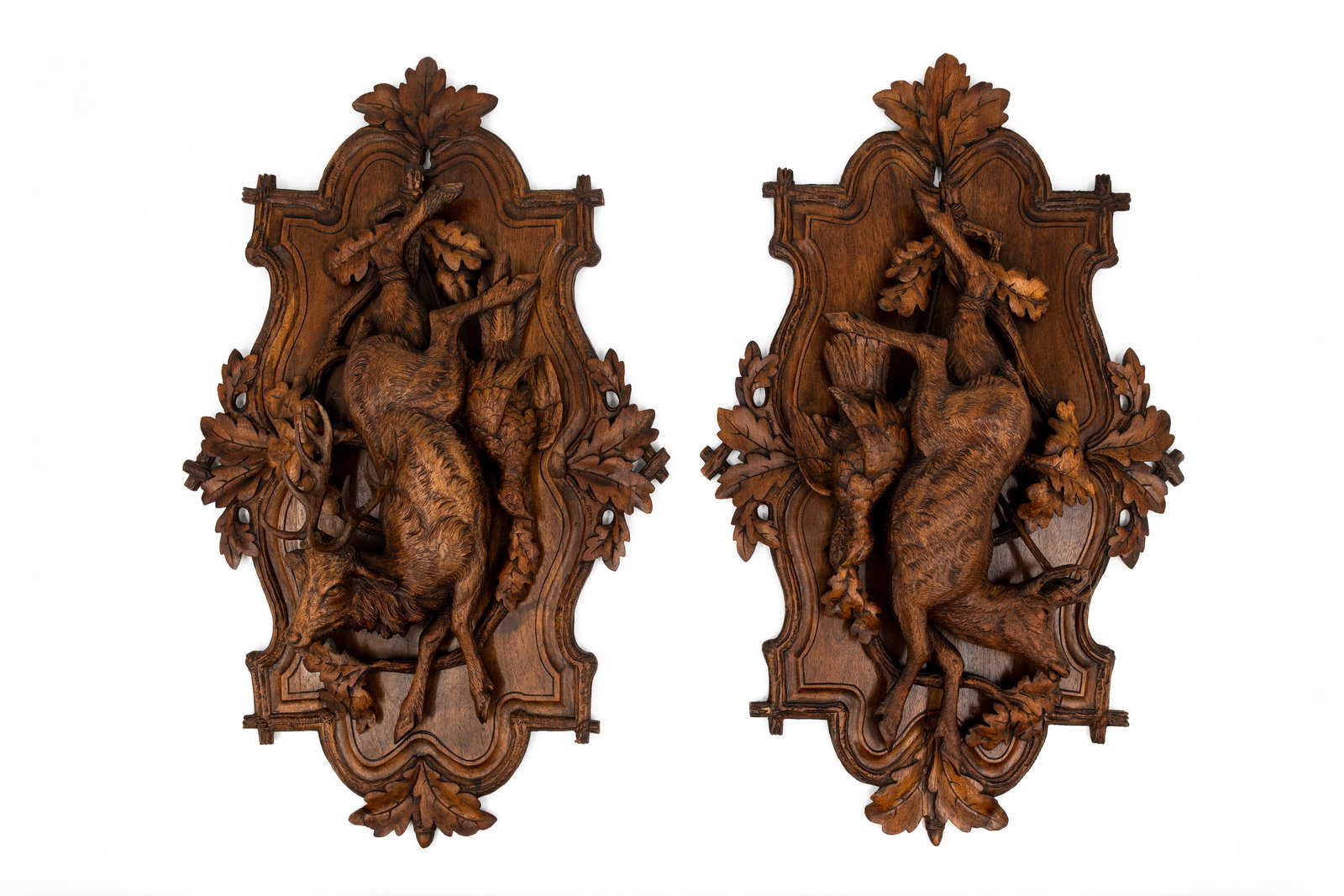 A pair of large antique carved wooden Black Forest wall bas-relief sculptures (1 of 9)