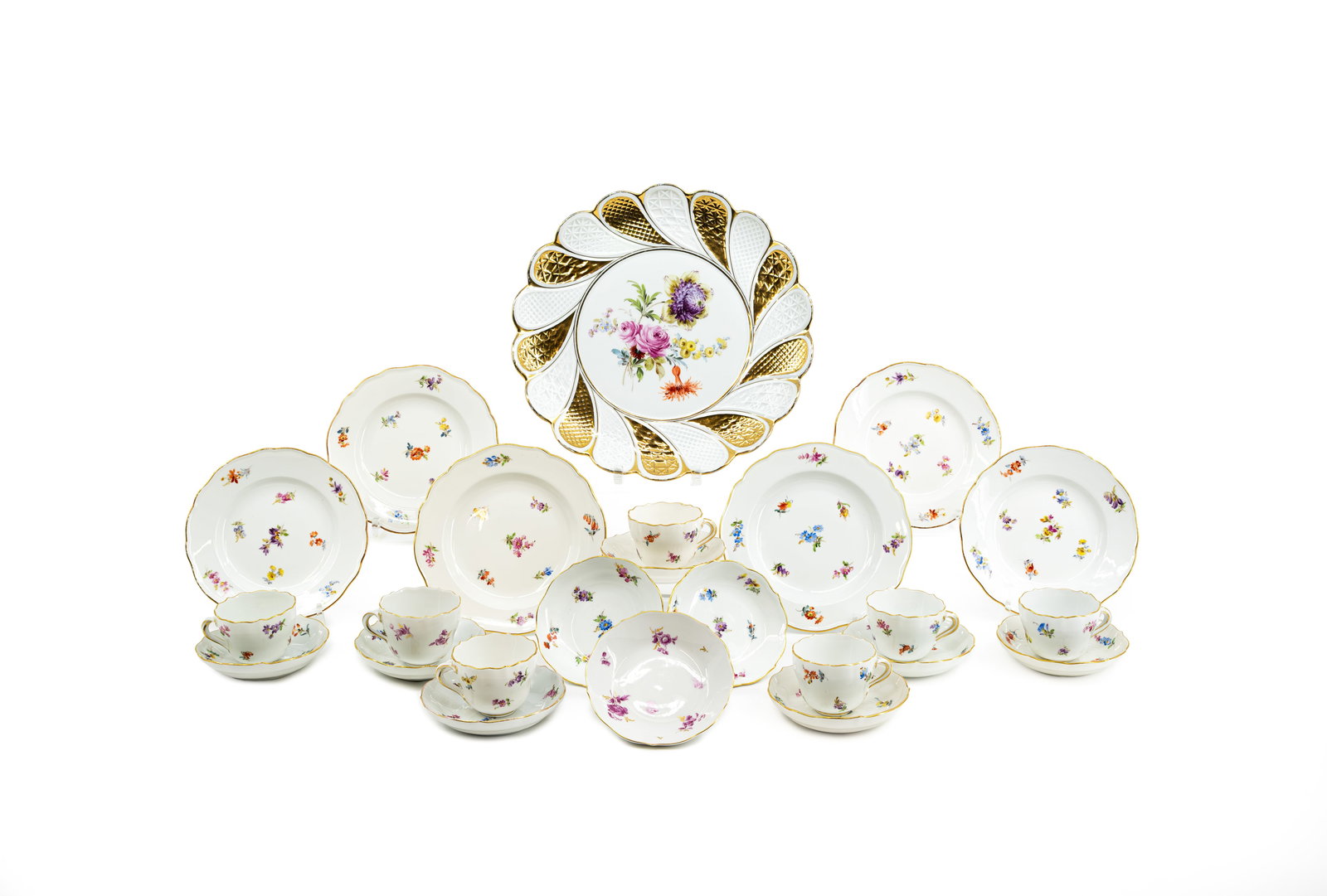 A German Meissen floral decorated porcelain coffee tableware set and dish (1 of 16)