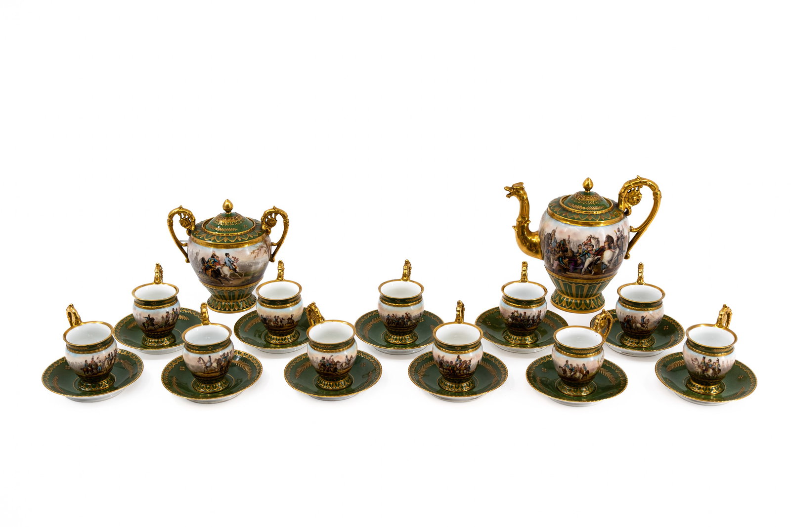 An antique French Sevres gilt porcelain coffee serving set with Napoleonic decor (1 of 20)