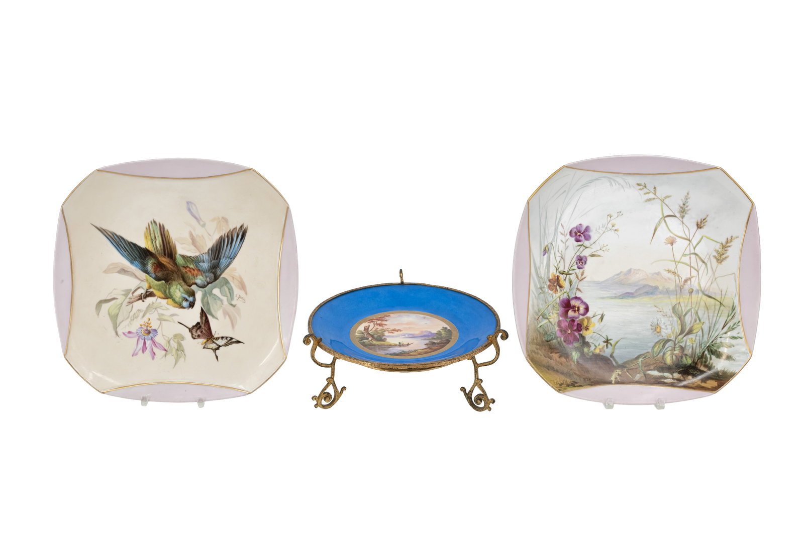 A composed lot of two large antique hand-painted porcelain plates and a Sèvres-style centerpiece (1 of 16)
