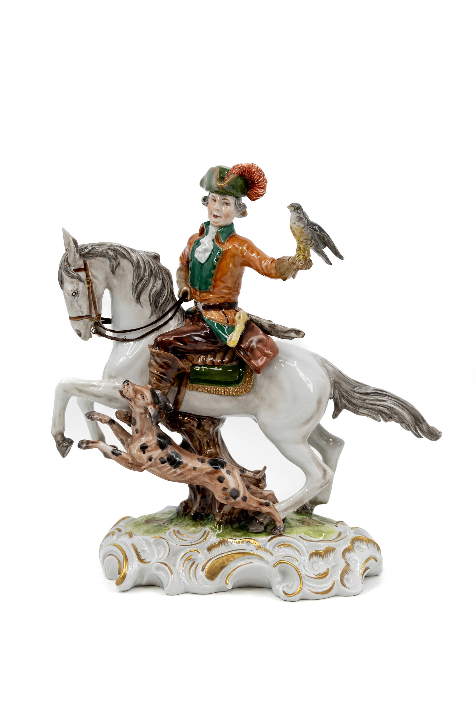 A German Unterweissbach glazed porcelain figure of a falconer on horseback (1 of 10)