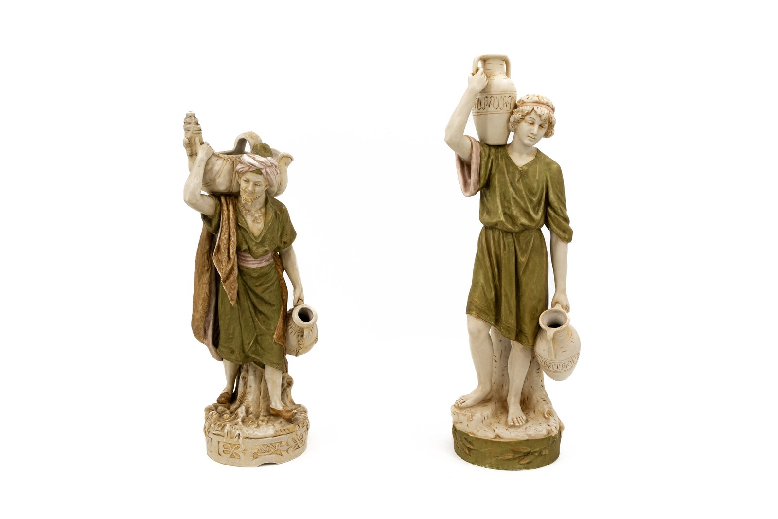 A composed lot of two Bohemian Royal Dux porcelain figurines of water carriers (1 of 12)