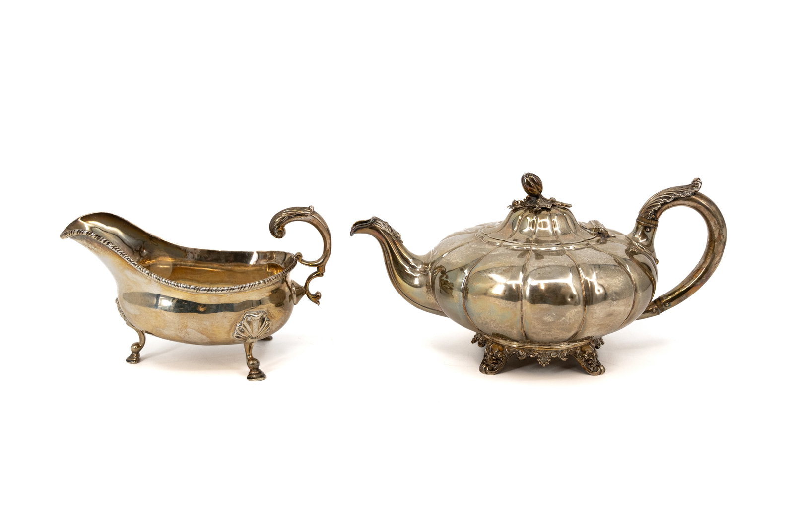 An antique Louis XV-style silver coffee pot and sauce boat (1 of 16)