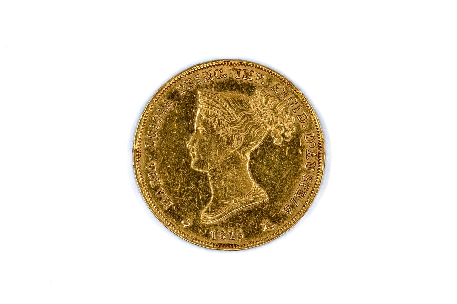 A Parma gold 40 Lire coin of Marie Louise, dated 1815 (1 of 2)