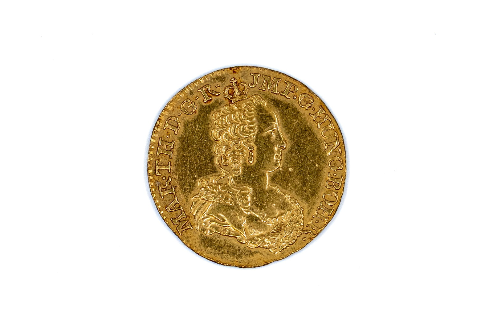 A Brabant gold Double Souverain of Maria Theresa, first type, Antwerp mint, dated 1750: A Brabant gold Double Souverain of Maria Theresa, first type, Antwerp mint, dated 1750. With laureate and crowned bust of Maria Theresa to right on the obverse, and crowned Austria-Burgundy shield on 