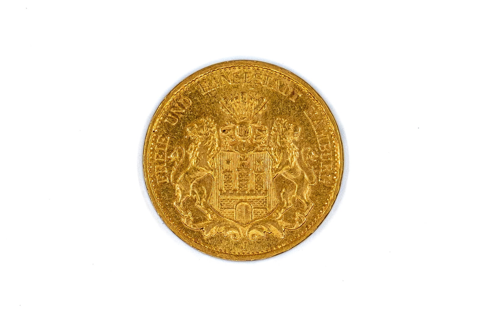 A German gold 20 Mark coin, Hamburg, dated 1901 (1 of 2)