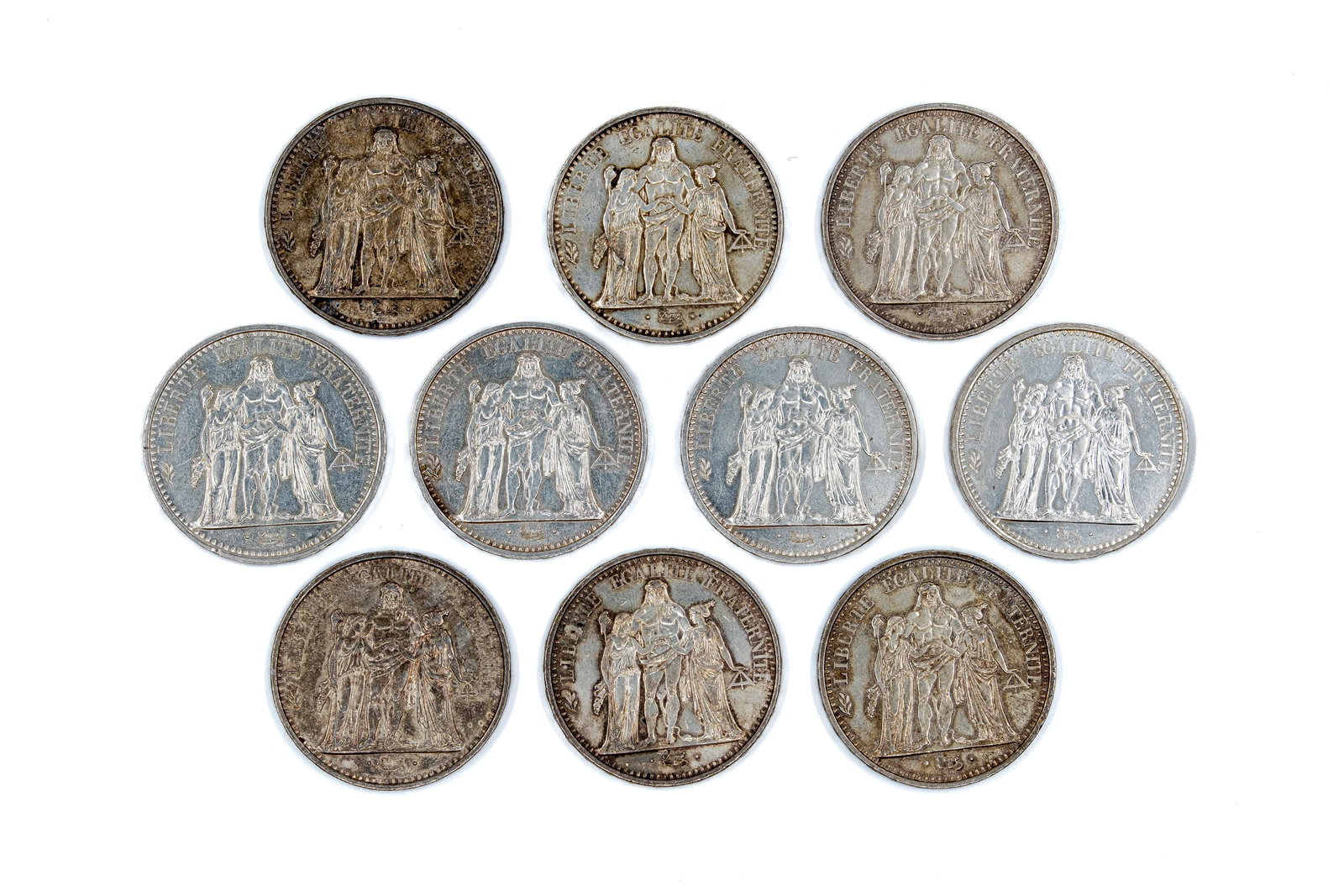 A lot of 10 French silver 10 Francs coins of the Fifth Republic, dated 1965- 1968 (1 of 2)