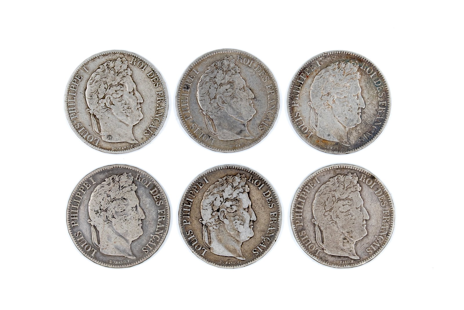 A lot of six French silver 5 Francs coins of Louis Philippe I, dated 1832-1847 (1 of 2)