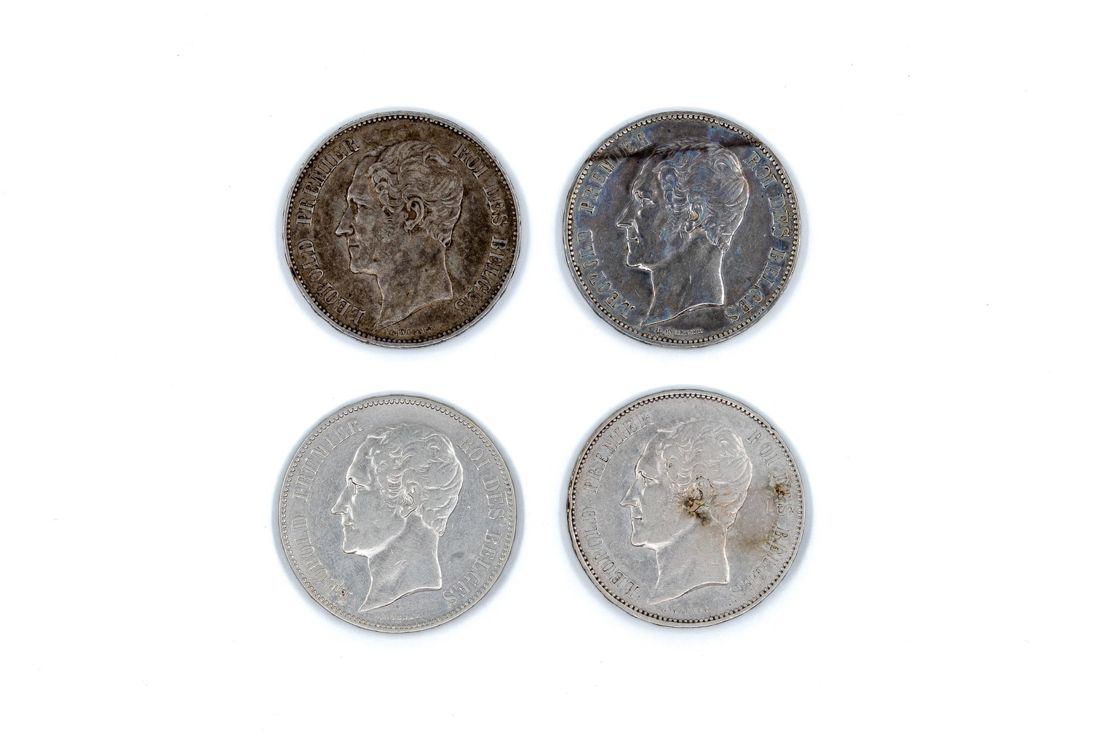 A lot of four Belgian silver 5 Francs coins of Leopold I, dated 1850-1852 (1 of 2)