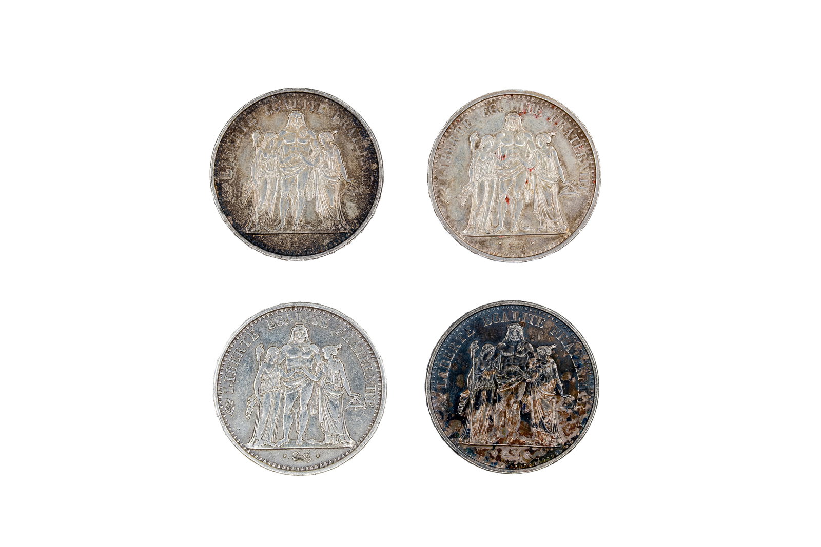 A lot of four French silver 10 Francs coins of the Fifth Republic, dated 1965-1967 (1 of 2)