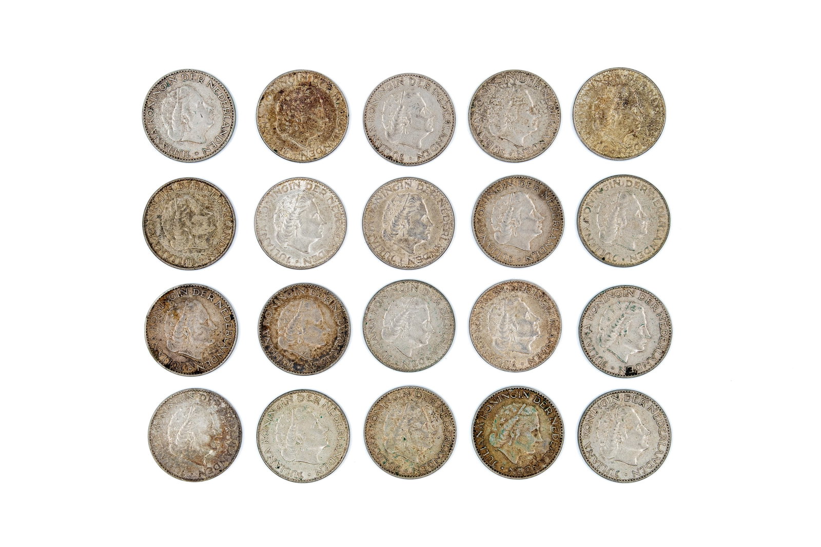 A lot of 20 Dutch silver 1 Gulden coins, dated circa 1950s-1966 (1 of 2)