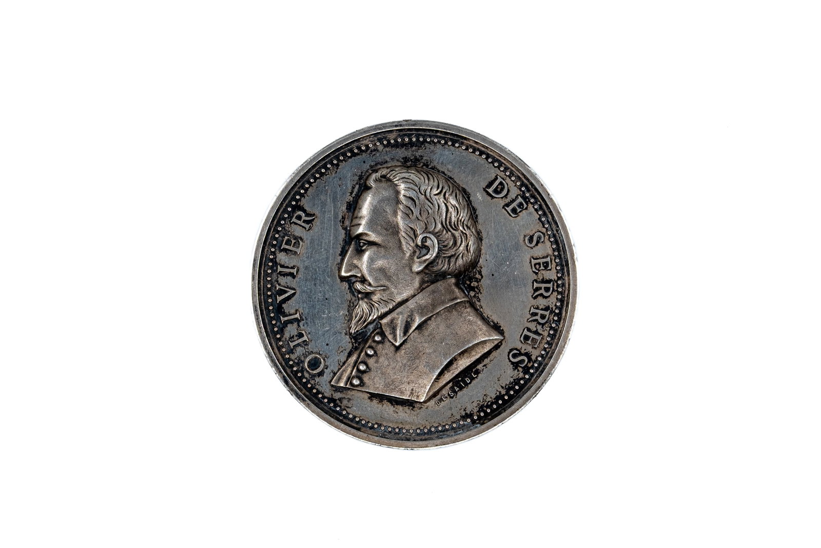 A large French silver medal of Olivier de Serres (1 of 2)