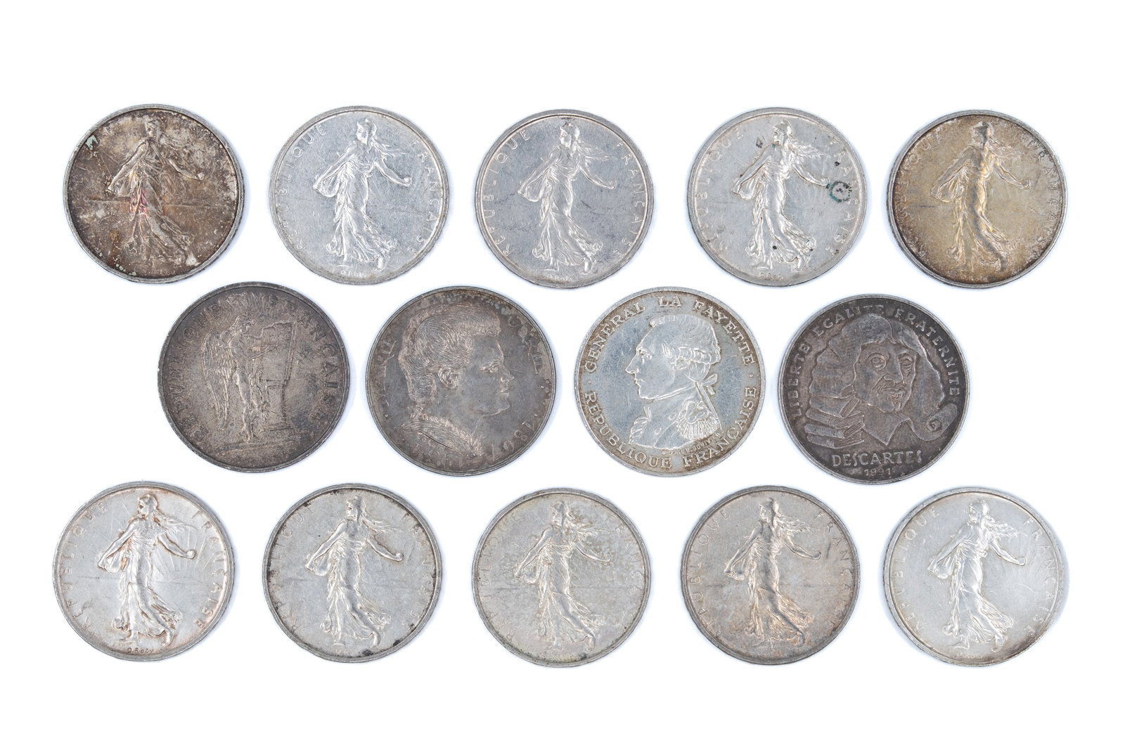 A lot of 14 French silver coins, dated 1960-1991 (1 of 2)