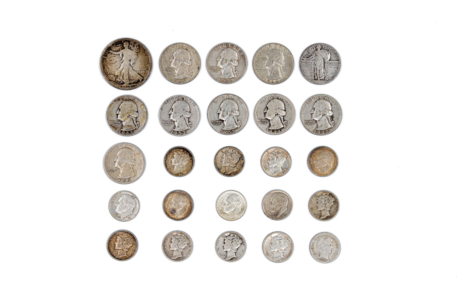 A lot of 25 United States silver coins, dated 1906-1964 (1 of 2)