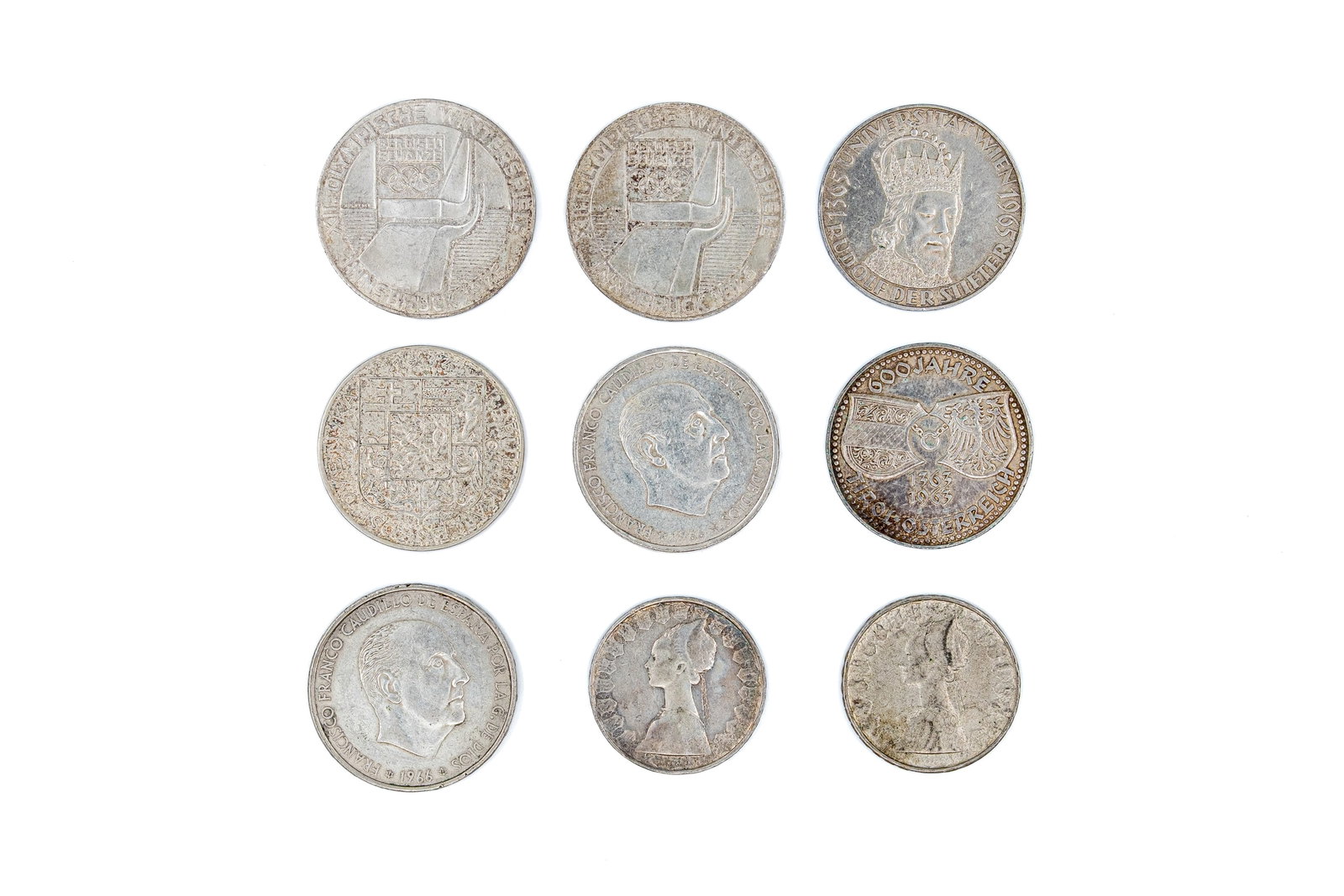 A lot of nine European silver coins, dated 1963-1976 (1 of 2)
