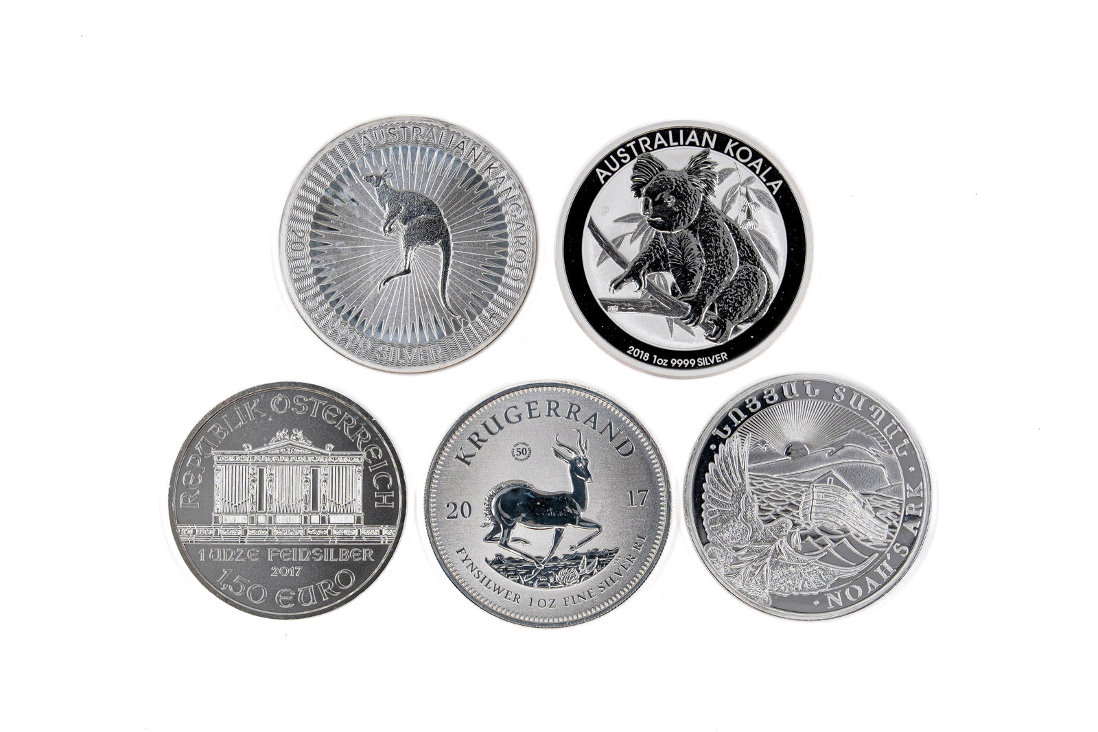 A lot of five modern silver coins, 21st century (1 of 2)