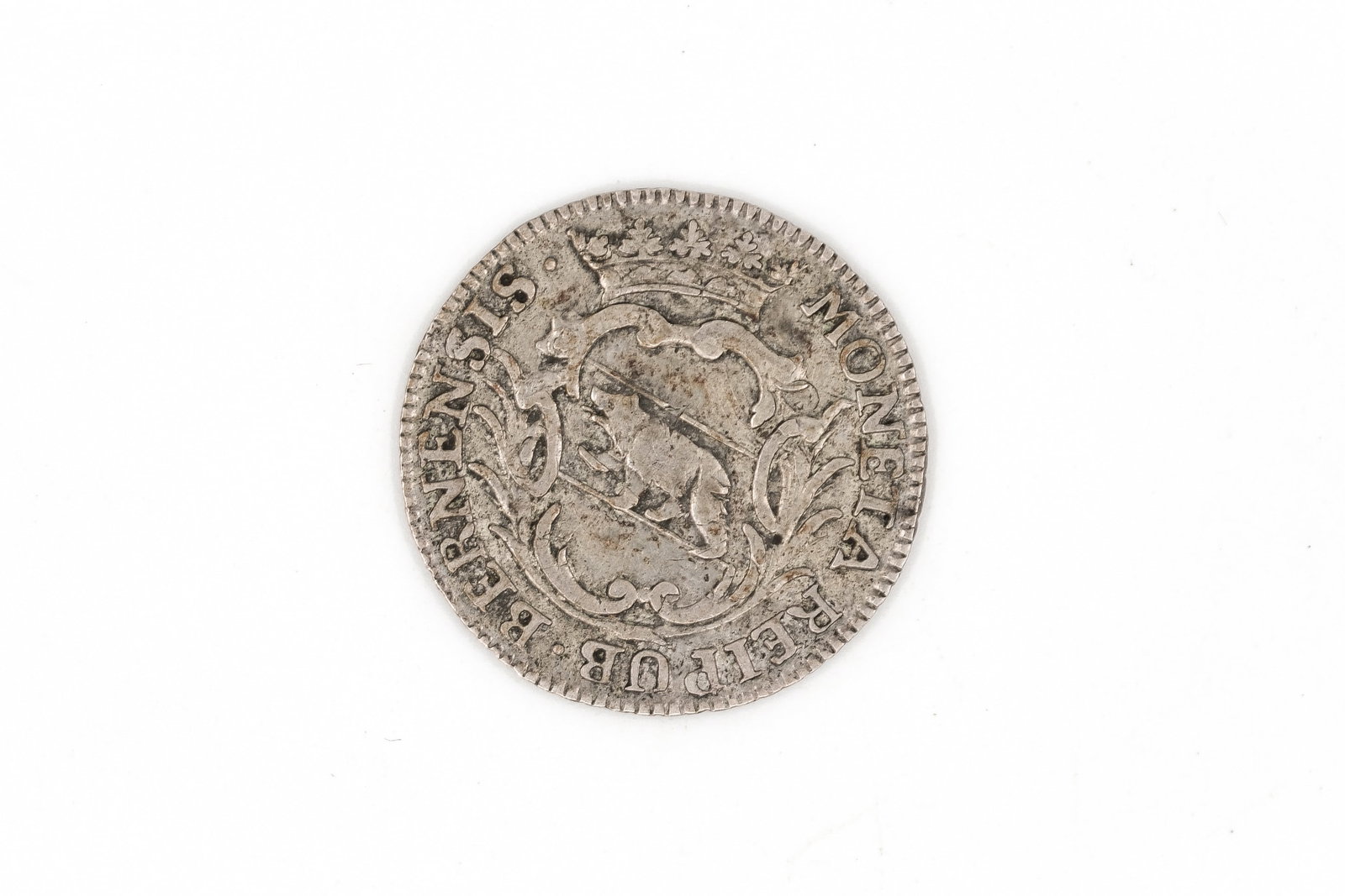 A silver 10 Kreuzer coin of the Austrian States, dated 1756: A silver 10 Kreuzer coin of the Austrian States, dated 1756. With crowned shield within ornamental cartouche and surrounding Latin legend. Weight: 2,4g