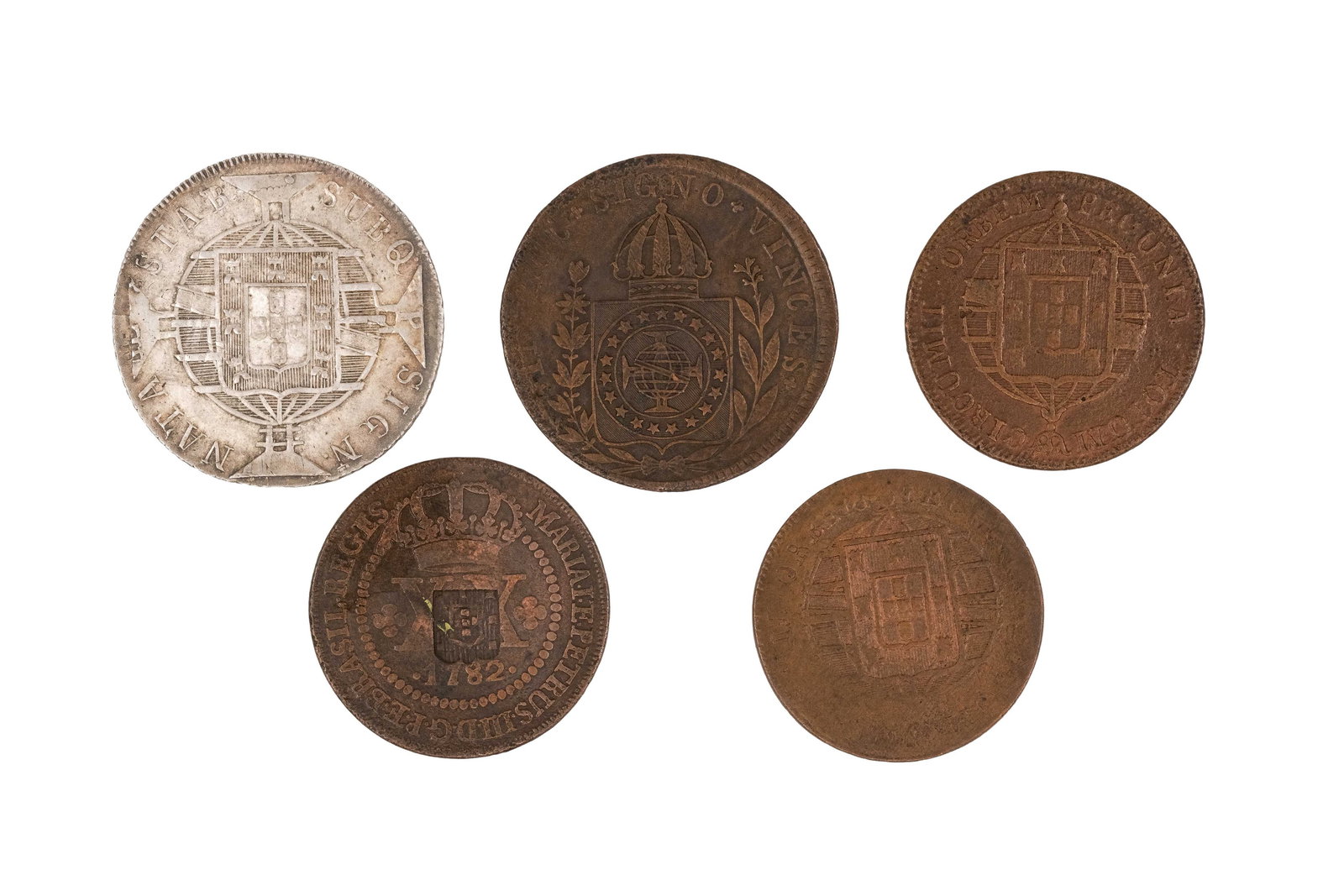 A lot of five European coins in silver and copper, dated 1782-1831 (1 of 2)