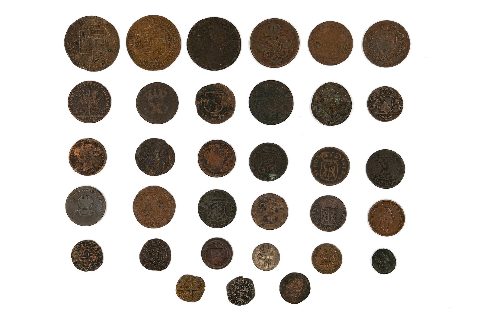 A large lot of 33 mainly European copper coins (1 of 2)