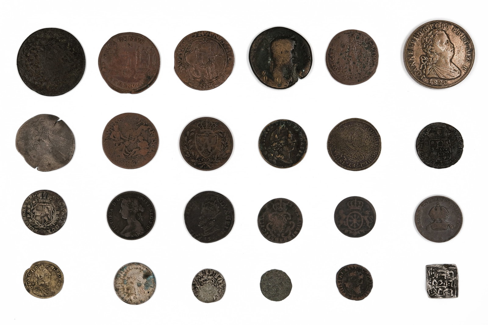 A lot of 24 mainly European coins in various metals (1 of 2)