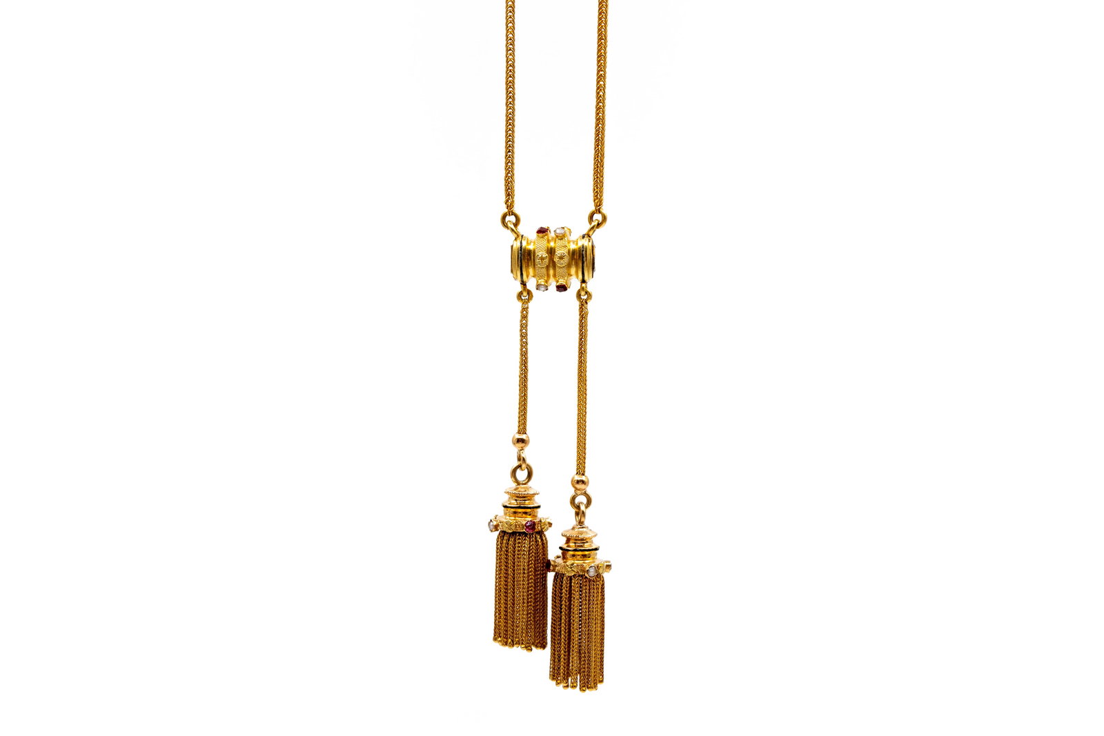 An antique 18k gold necklace decorated with two gold tassels (1 of 7)