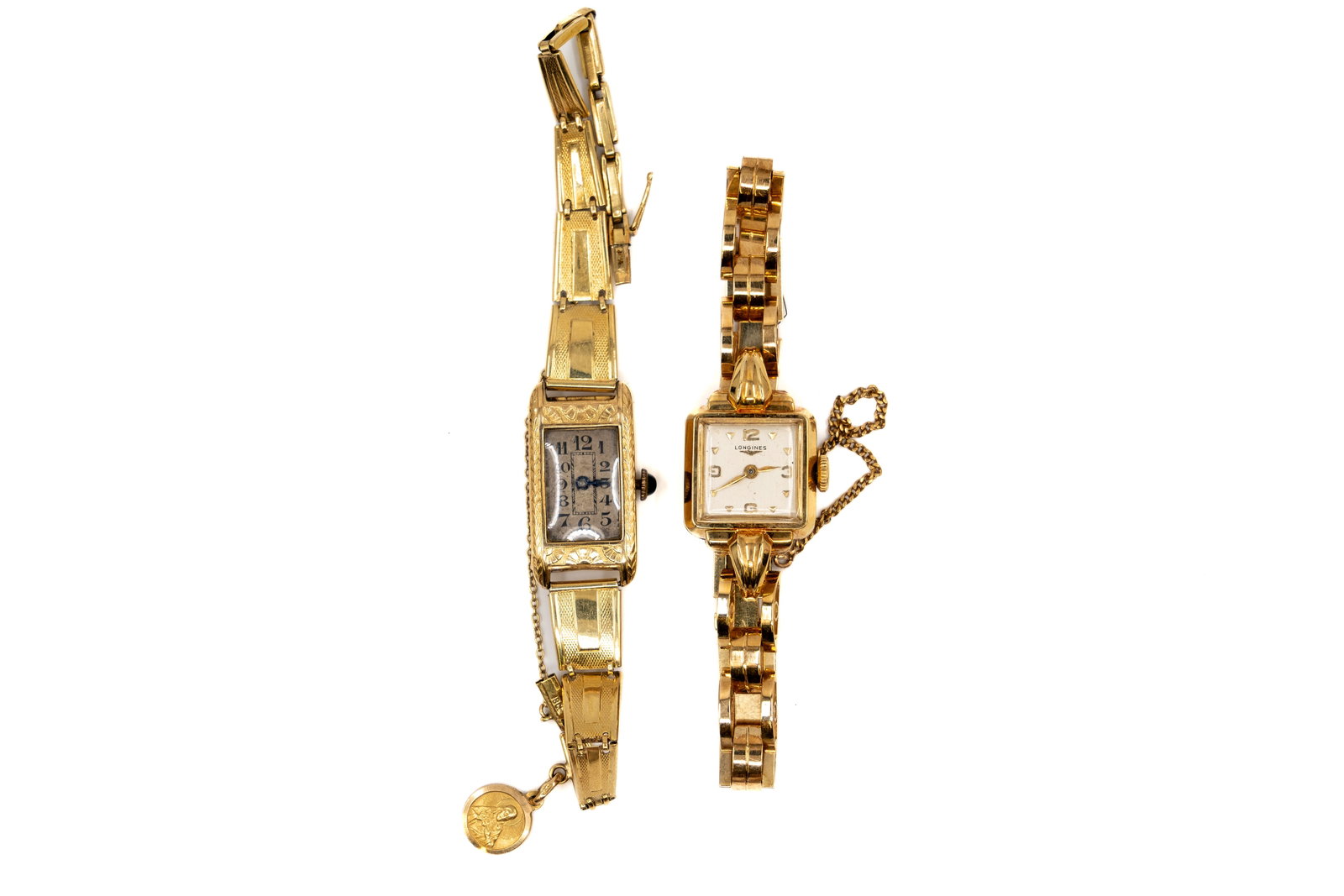 A composed lot of two 18k gold lady wristwatches, one from Longines (1 of 9)